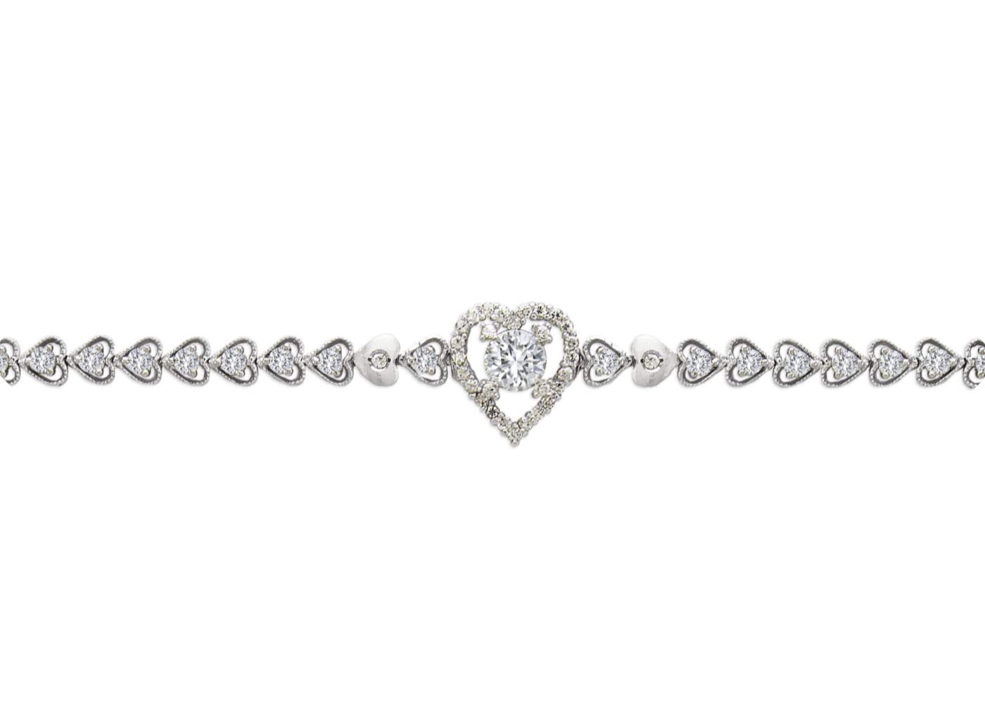 14K Gold Heart CZ Bracelet for Women - Elegant Yellow & White Cubic Zirconia Jewelry Gift - 7 Inch Adjustable - Perfect for Valentine's Day, Anniversary & Special Occasions
