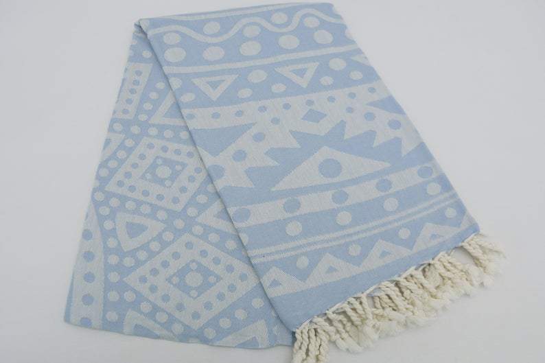 Soft Baby Blue Mandala Pattern 100% Cotton Bath Towel - Premium Absorbent & Quick-Drying for Spa, Beach, Yoga & Home Use