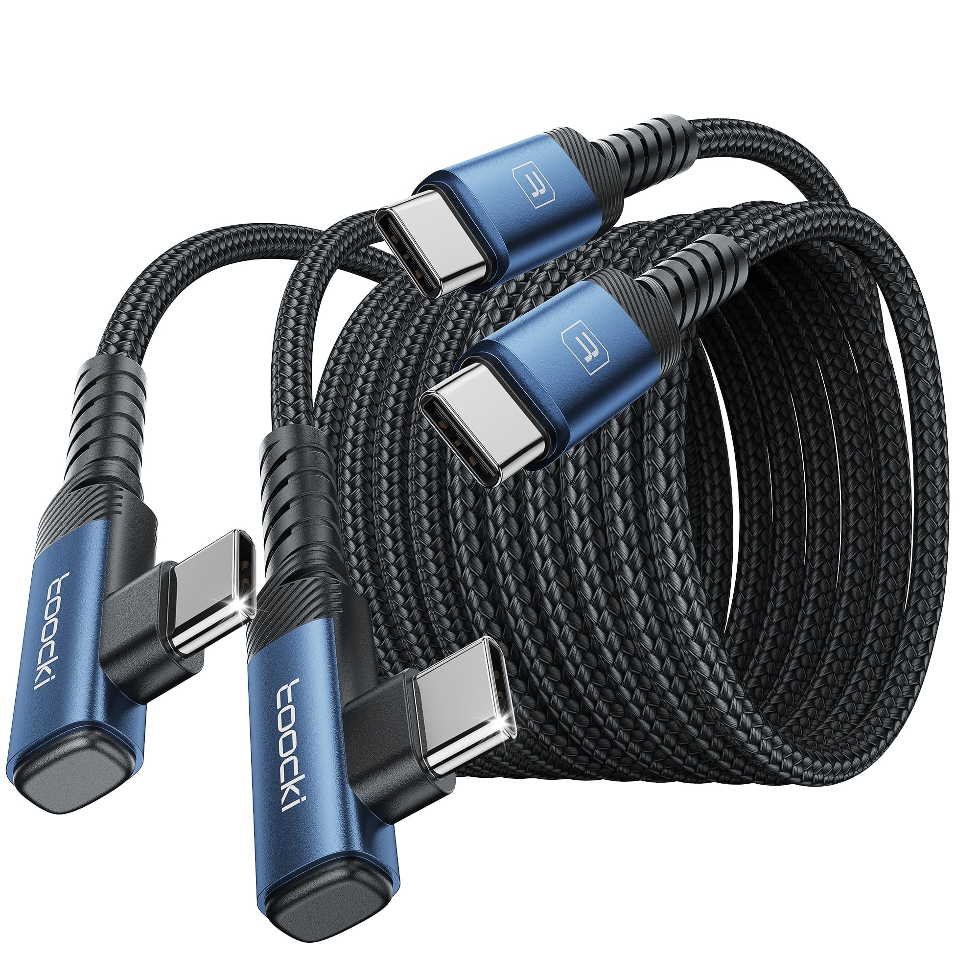 2-Pack 10FT USB C to USB C Cable 60W Fast Charging, Right Angle PD 3.0 Type C Charger Cable for iPhone 16 Pro/MacBook Pro Air/iPad Pro/Dell XPS 13 15/Galaxy S24 Ultra/PS5 Controller - Perfect for Home, Office & Travel Charging