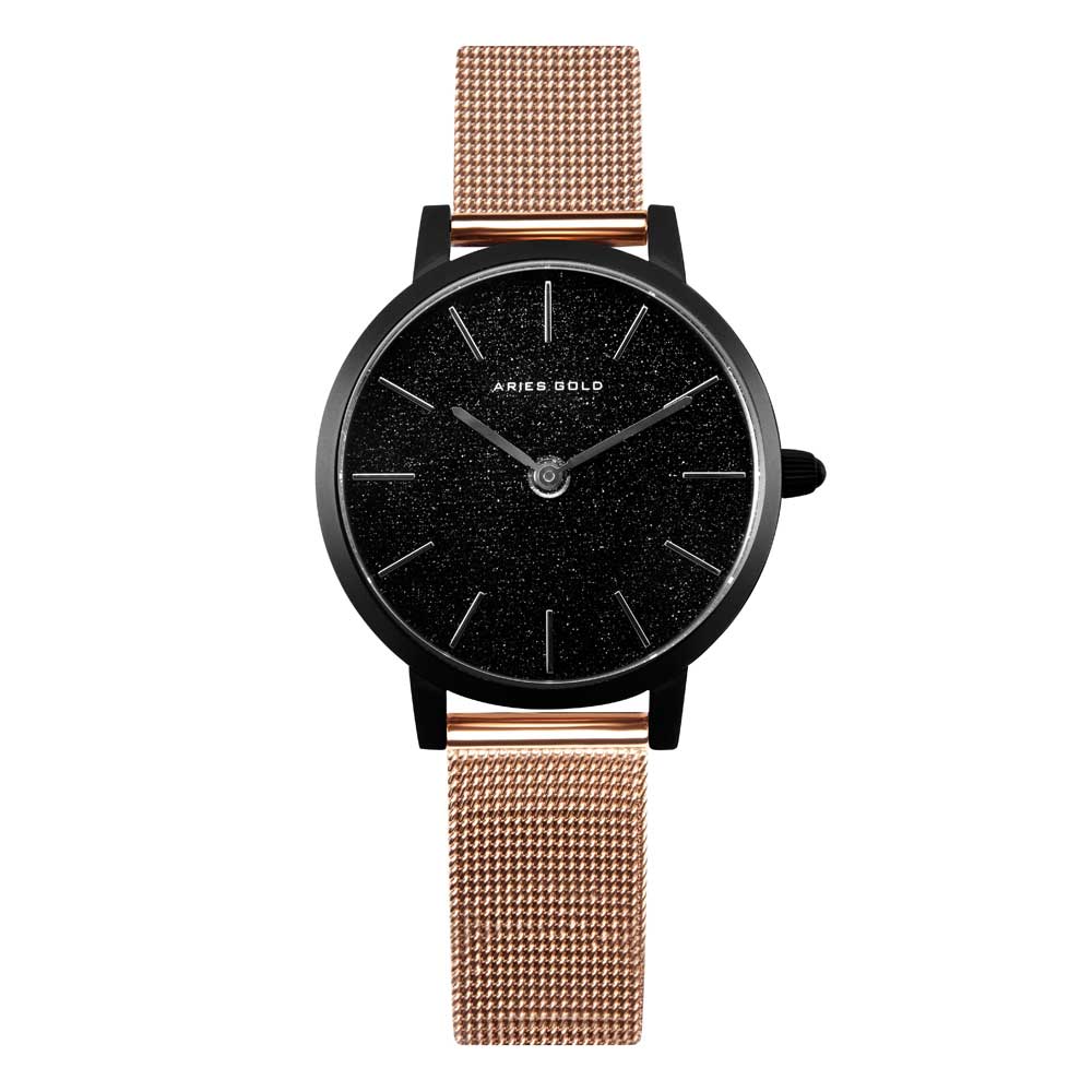 ARIES GOLD Cosmo Black Stainless Steel Women's Watch - Elegant Dress Watch for Business, Parties & Special Occasions