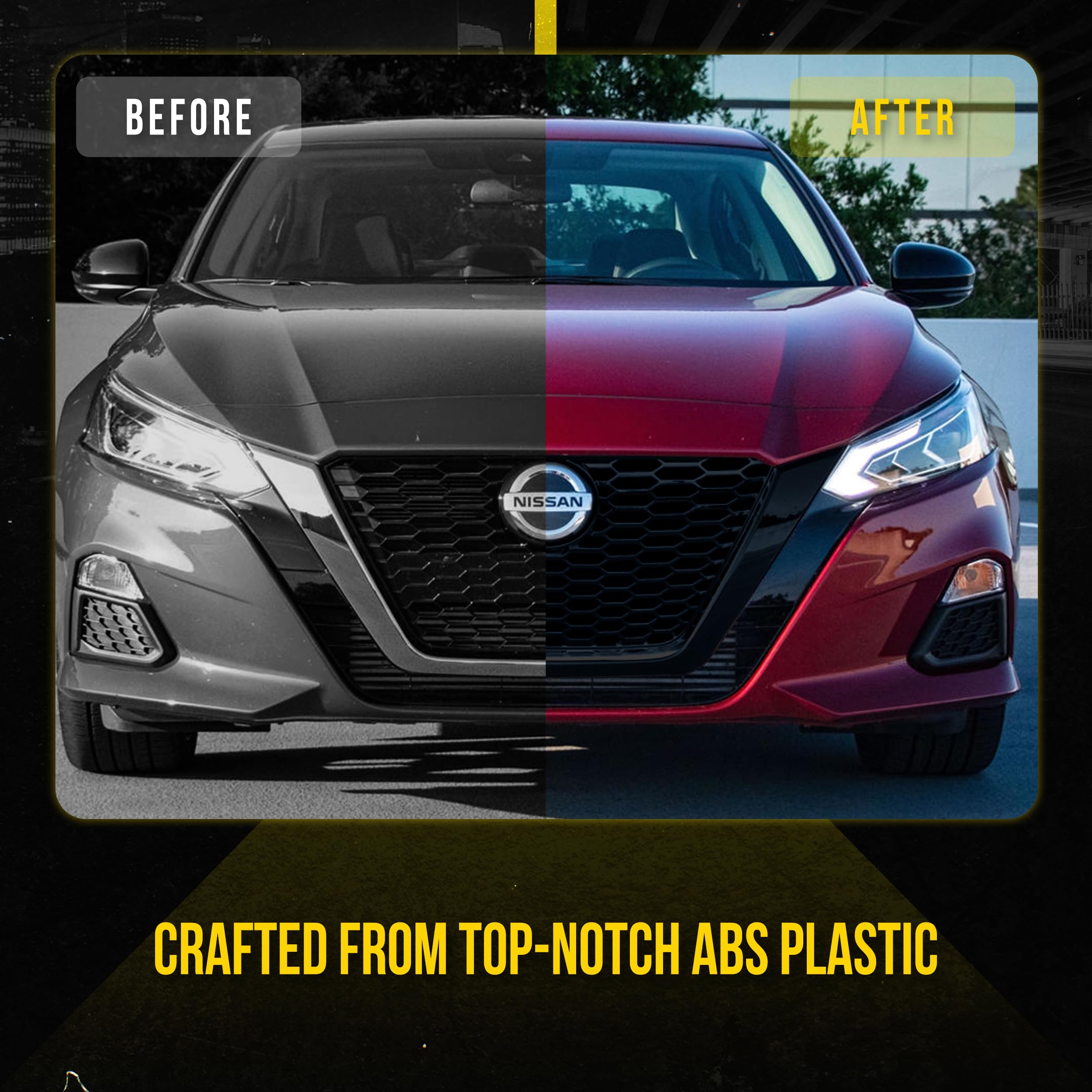 Black Chrome Delete Front Grille Overlay for 2019-2022 Nissan Altima - Easy No-Tool Installation with Secure Adhesive Tape | US Patented | Upgrade Your Car's Appearance for a Sleek & Sporty Look