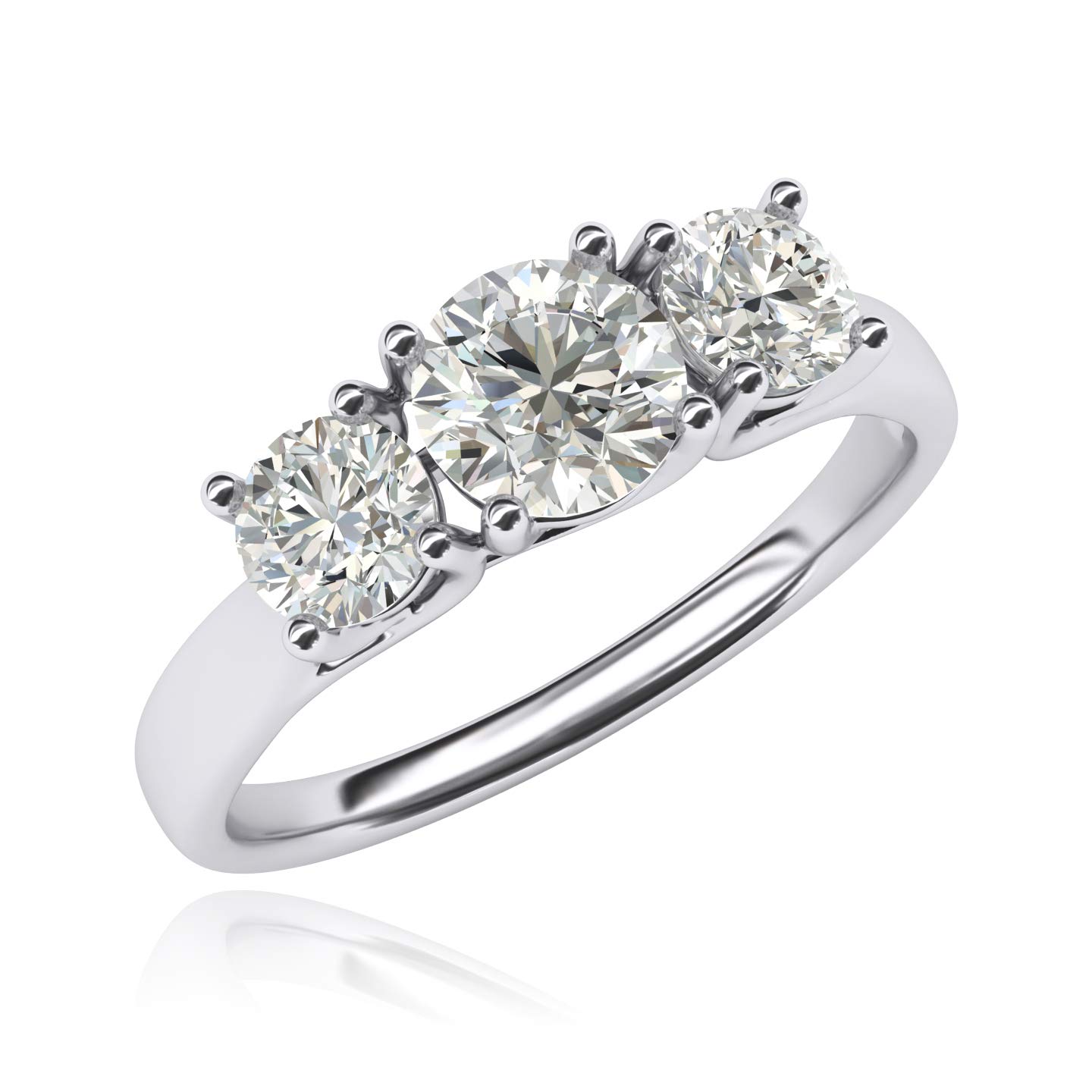 Genuine Moissanite 14K White Gold Three Stone Trellis Simulated Diamond Engagement Ring 2.0ctw - Perfect Promise Ring for Weddings, Anniversaries & Special Occasions