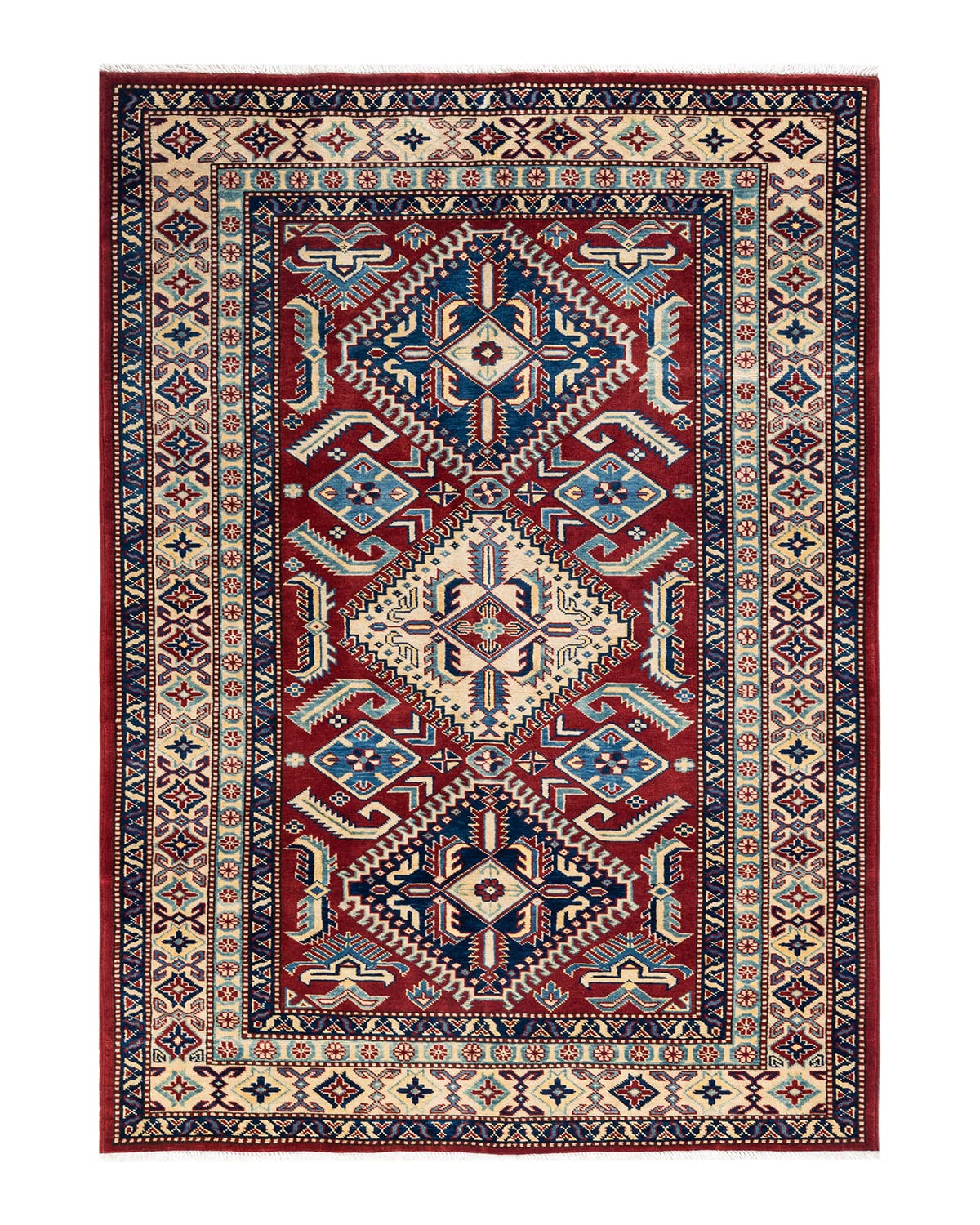 Handmade Bohemian Tribal Orange Wool Area Rug 4x6 ft - Unique Hand-Knotted Solo Rugs for Living Room, Bedroom & Boho Home Decor
