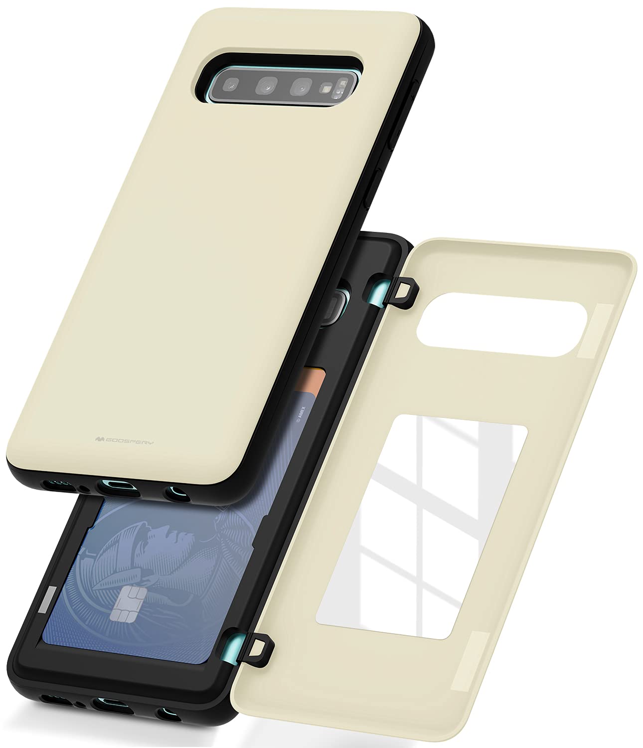 GOOSPERY Galaxy S10 Wallet Case with Card Holder & Kickstand - Slim Protective Dual Layer Bumper Phone Cover (White) - Perfect for Travel, Work & Everyday Use