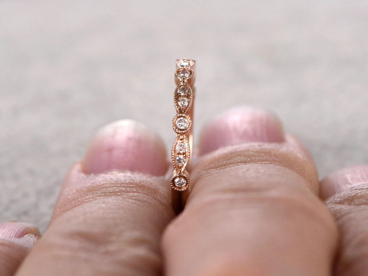 Moissanite Wedding Band for Women - 14K/18K Rose Gold Half Eternity Ring with Marquise Cut Stones | Elegant Bridal Jewelry, Anniversary Gift, Engagement Ring Alternative
