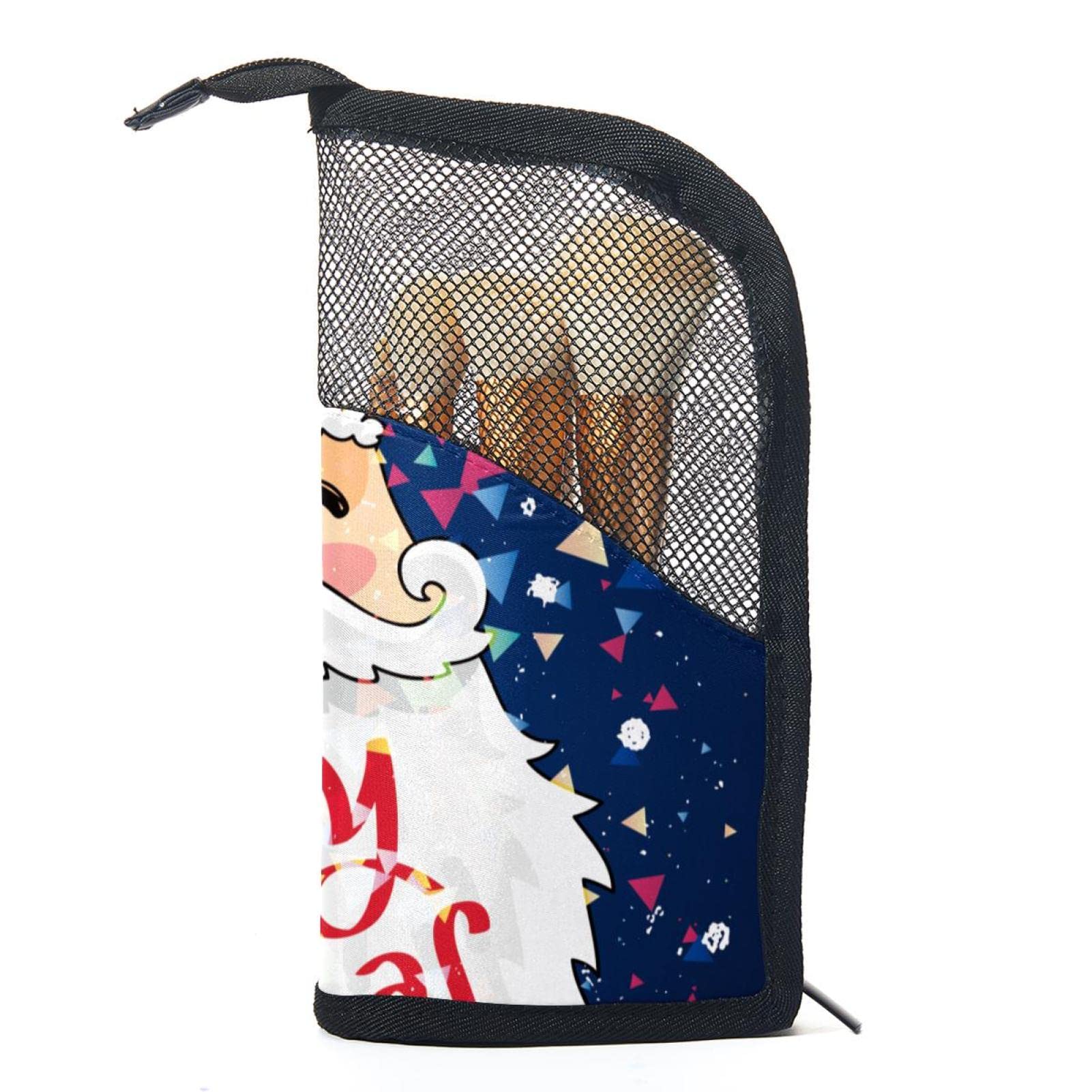 12-Piece Makeup Brush Organizer Bag - Portable Travel Cosmetic Brush Holder Case with Santa Claus Christmas Design | Perfect for Holiday Gifts, Travel & Daily Makeup Storage