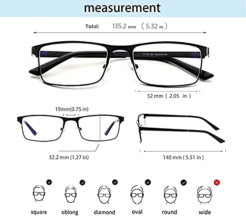 Blue Light Blocking Reading Glasses for Men - Anti Eye Strain Computer Glasses with Lightweight Metal Frame - Perfect for Office Work, Gaming & Nighttime Reading