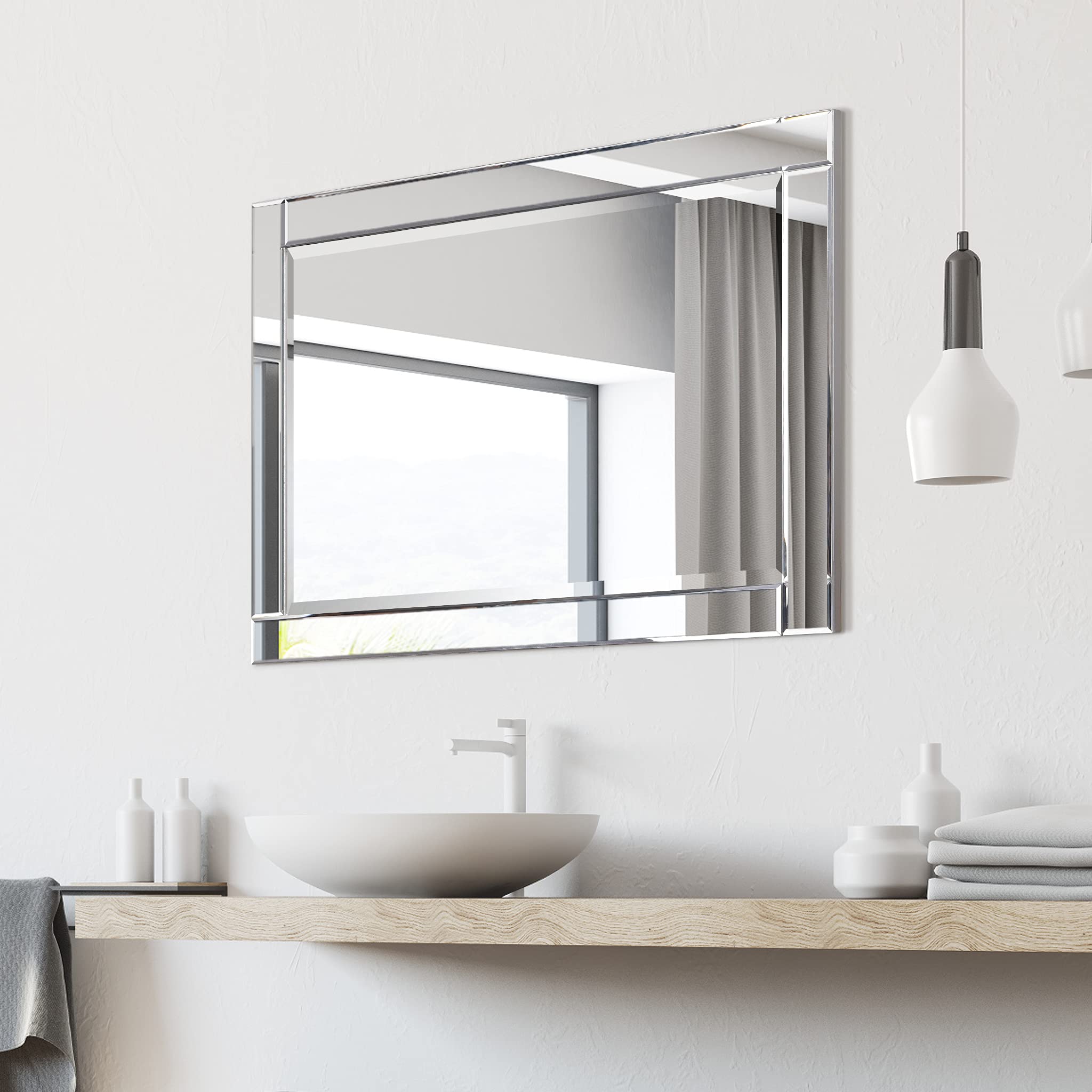 Empire Art Direct Modern Rectangle Wall Mirror - Solid Wood Frame, 1