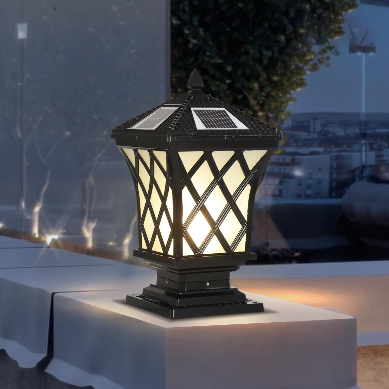 Solar LED Post Cap Light - Dimmable Outdoor Pillar Light, IP65 Waterproof Black Aluminum Column Lamp for Garden, Fence & Pathway Lighting | Perfect for Patio, Deck & Landscape Decoration