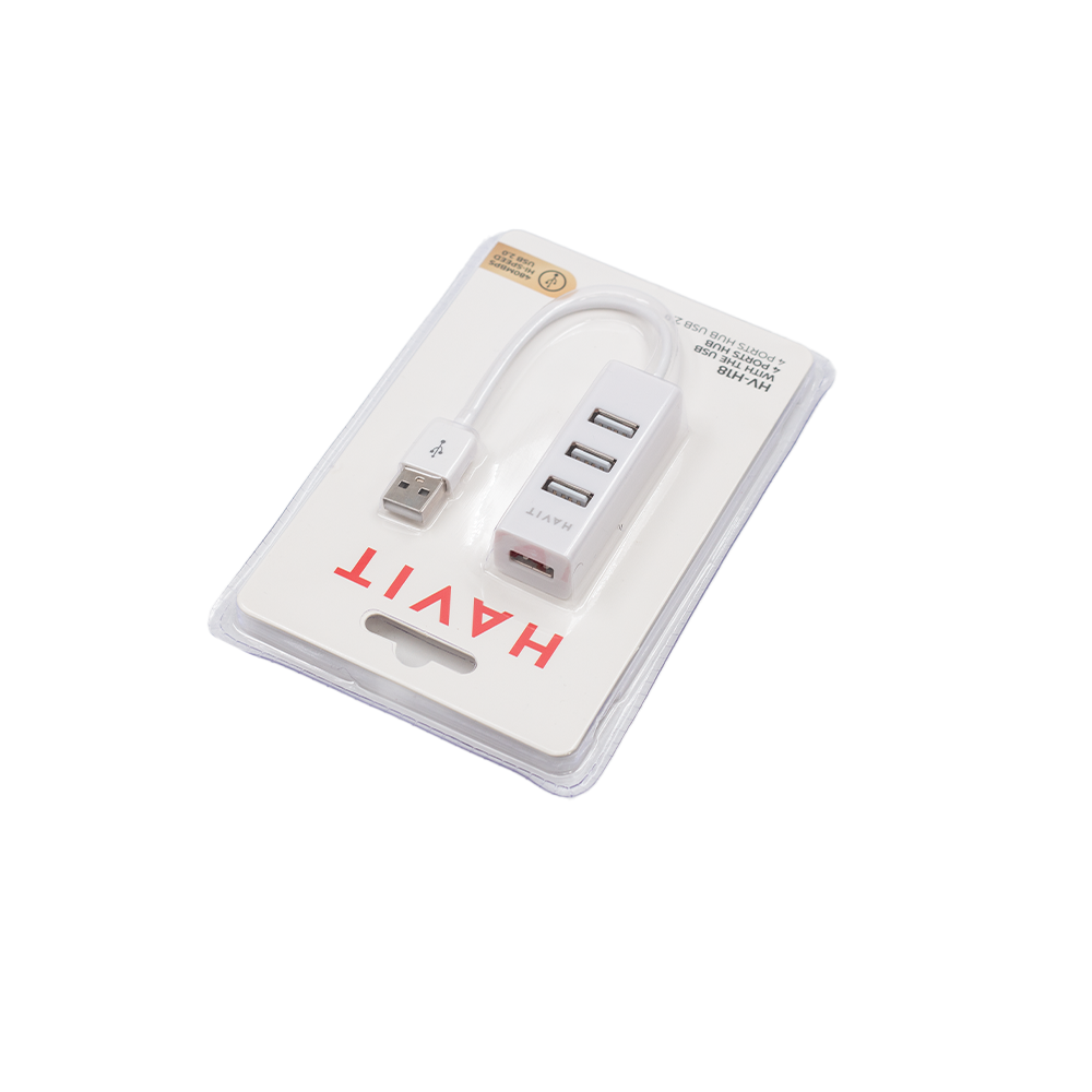 Havit USB 2.0 Hub 4-Port High-Speed Data Transfer Adapter - White (HV-H18-WH) for Laptop, PC, MacBook, Gaming & Office Use