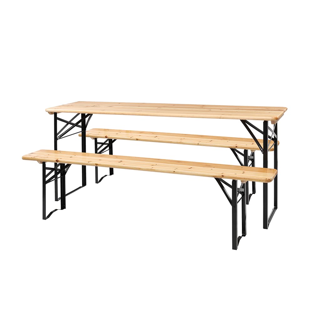Premium 5.8FT Wooden Folding Picnic Table Set with 2 Benches - Outdoor Camping, Patio, Backyard, Beach Furniture for Parties, BBQs & Family Gatherings - Durable Portable 3-Piece Dining Set (1 Table + 2 Long Benches)