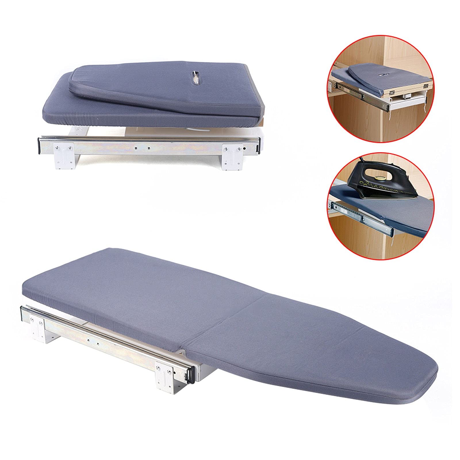Wall Mounted Retractable Ironing Board - Space Saving Foldable Pull-Out Design, Gray Cabinet Ironing Board for Wardrobe & Laundry Room - Perfect for Small Apartments & Closet Organization