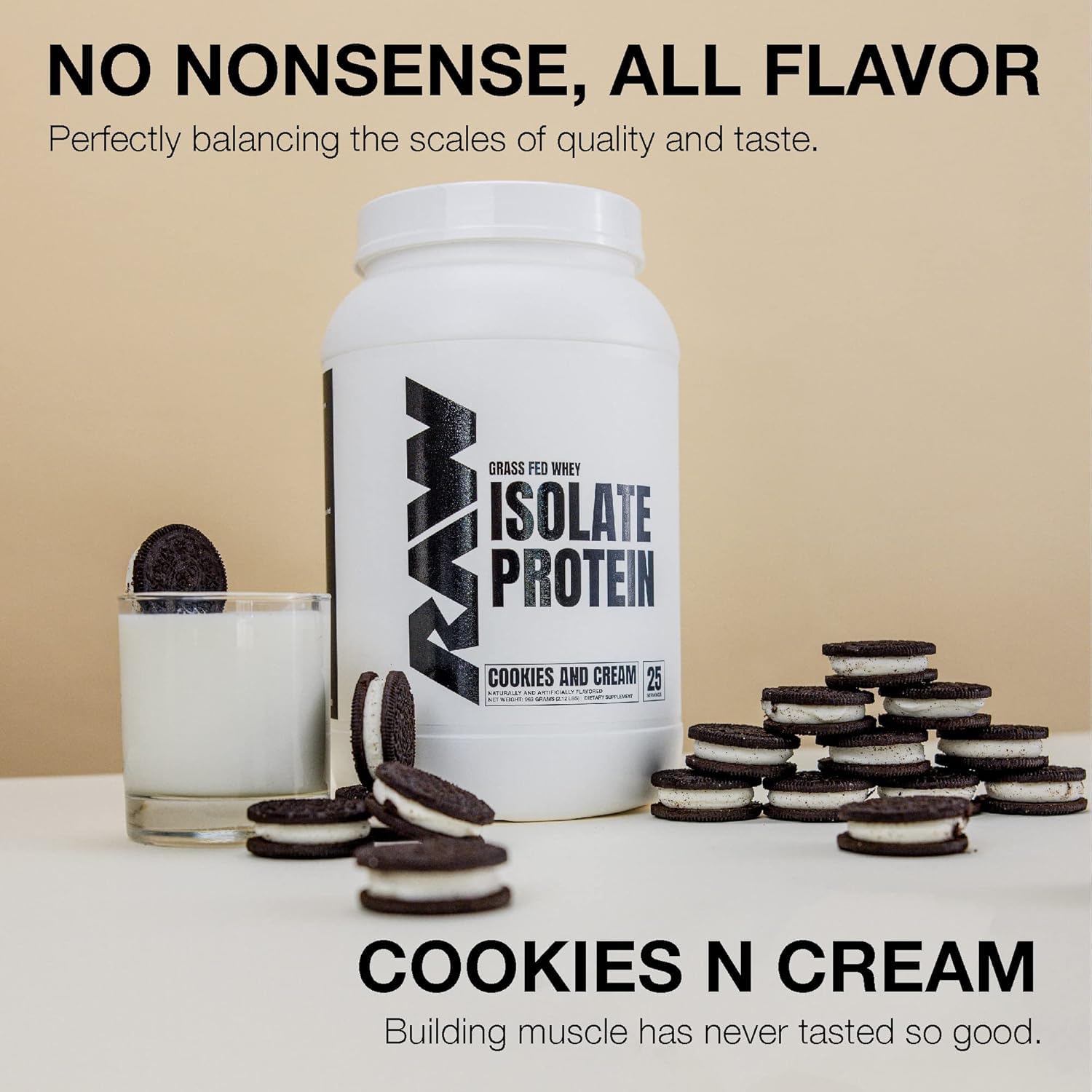 Premium RAW Whey Isolate Protein Powder - Cookies & Cream Flavor | 100% Grass-Fed, Low-Fat & Low-Carb Muscle Building Supplement for Athletes & Fitness Enthusiasts | Post-Workout Recovery & Muscle Growth | 25 Servings | Ideal for Gym, Home Workouts & Healthy Lifestyle