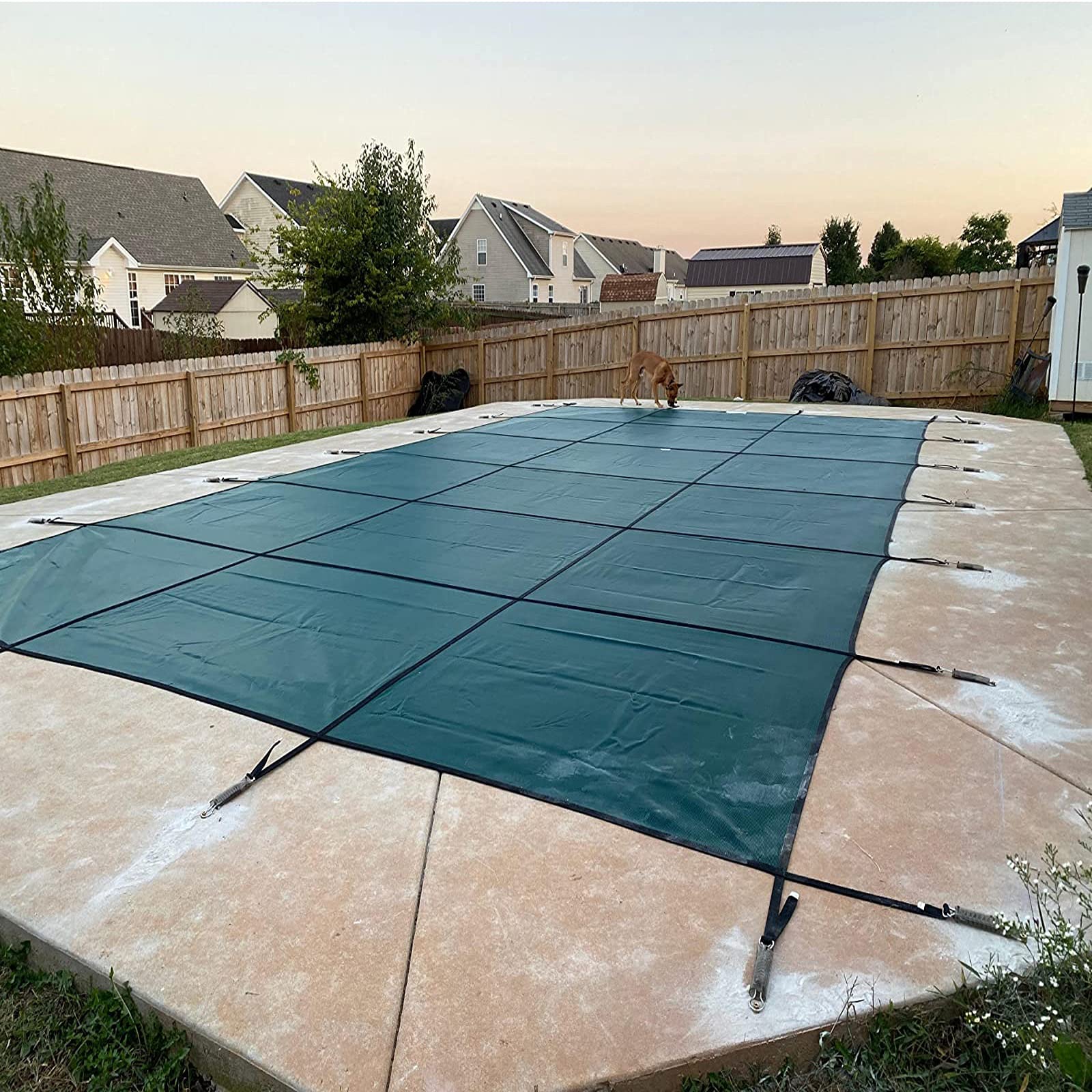 Durable 6.5ft/10ft/13ft/16ft Winter Pool Cover - Heavy Duty Mesh Safety Cover for Inground Pools | Child Proof & Debris Protection | Includes Mounting Kits (Green, 2m x 3m/6.5ft x 9.8ft) | Perfect for Winterizing Backyard Pools & Preventing Accidents