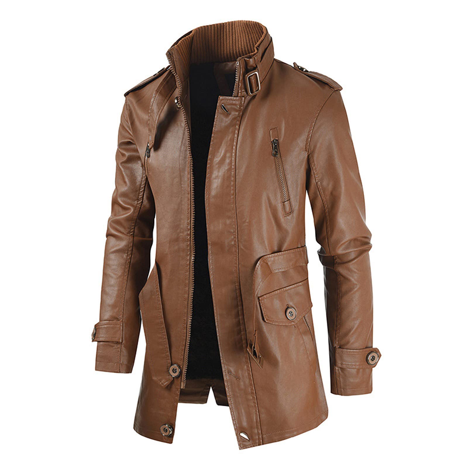 Vintage Motorcycle Leather Jacket for Men - Stand Collar, Four-Pocket Design, Regular Fit Button Down Coat | Perfect for Bikers, Casual Outfits & Outdoor Adventures