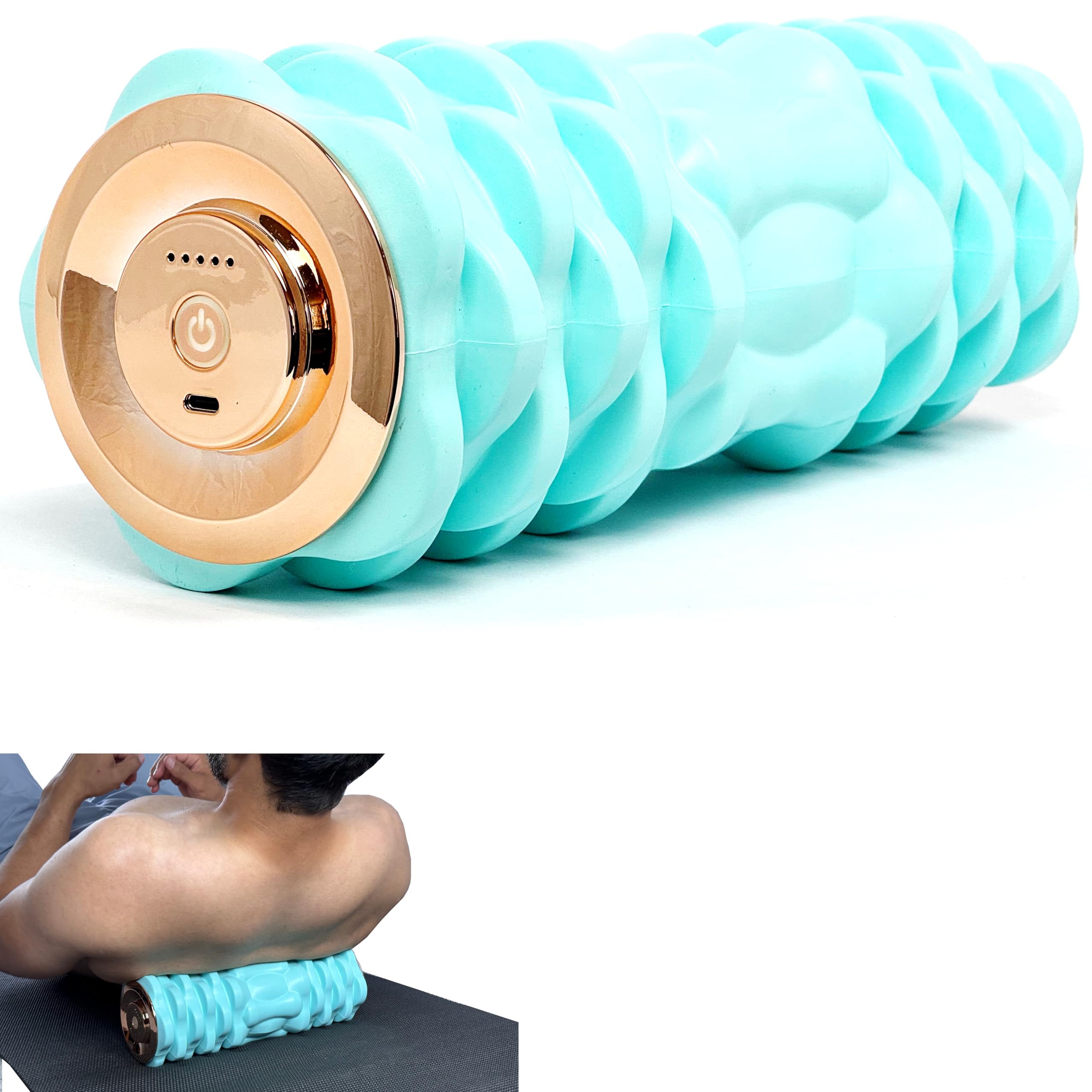 Electric Vibrating Foam Roller Massager with 4 Speed Settings - Rechargeable Muscle Massage Roller for Back, Legs & Shoulders - Portable Fitness Recovery Tool for Gym, Yoga & Travel (Blue)