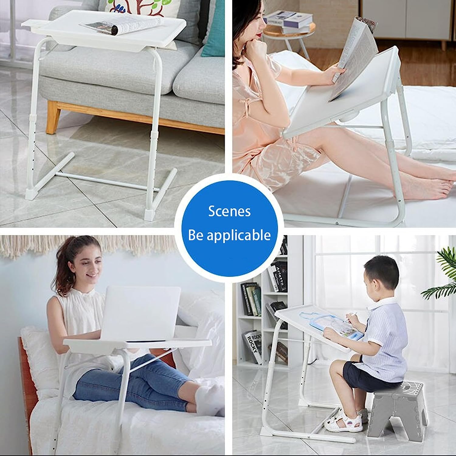 POCHY Adjustable Overbed Table - Modern Mobile Standing Desk, Folding Laptop Table with Wheels, Lightweight Portable Bedside Table for Home, Office & Hospital Use - Perfect for Working, Eating, Reading in Bed or Recovering Patients