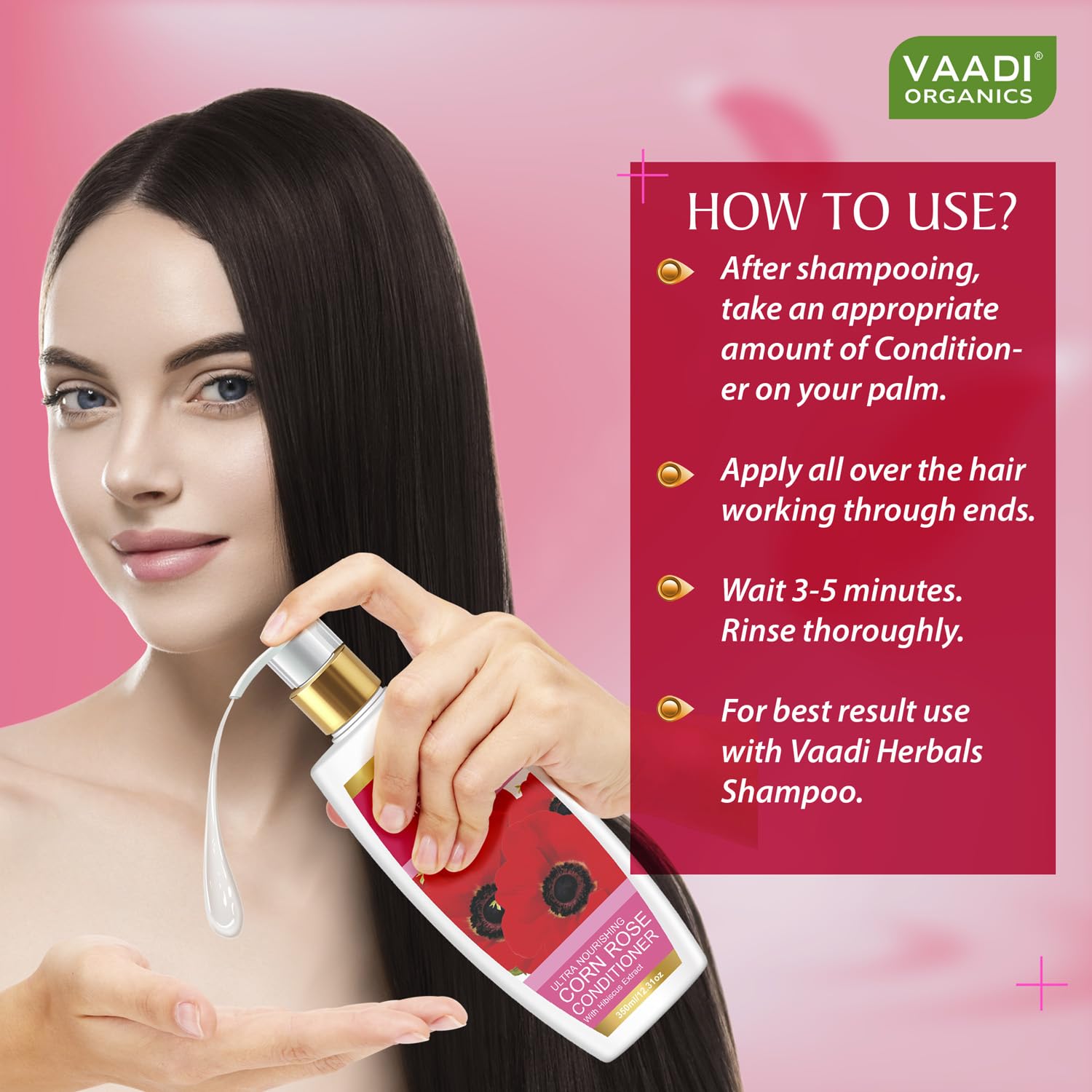 Vaadi Herbals Corn Rose Hair Conditioner with Hibiscus Extract - 350ml | Natural Hair Care for Dry & Damaged Hair | Perfect for Daily Use & Salon Quality Treatment at Home