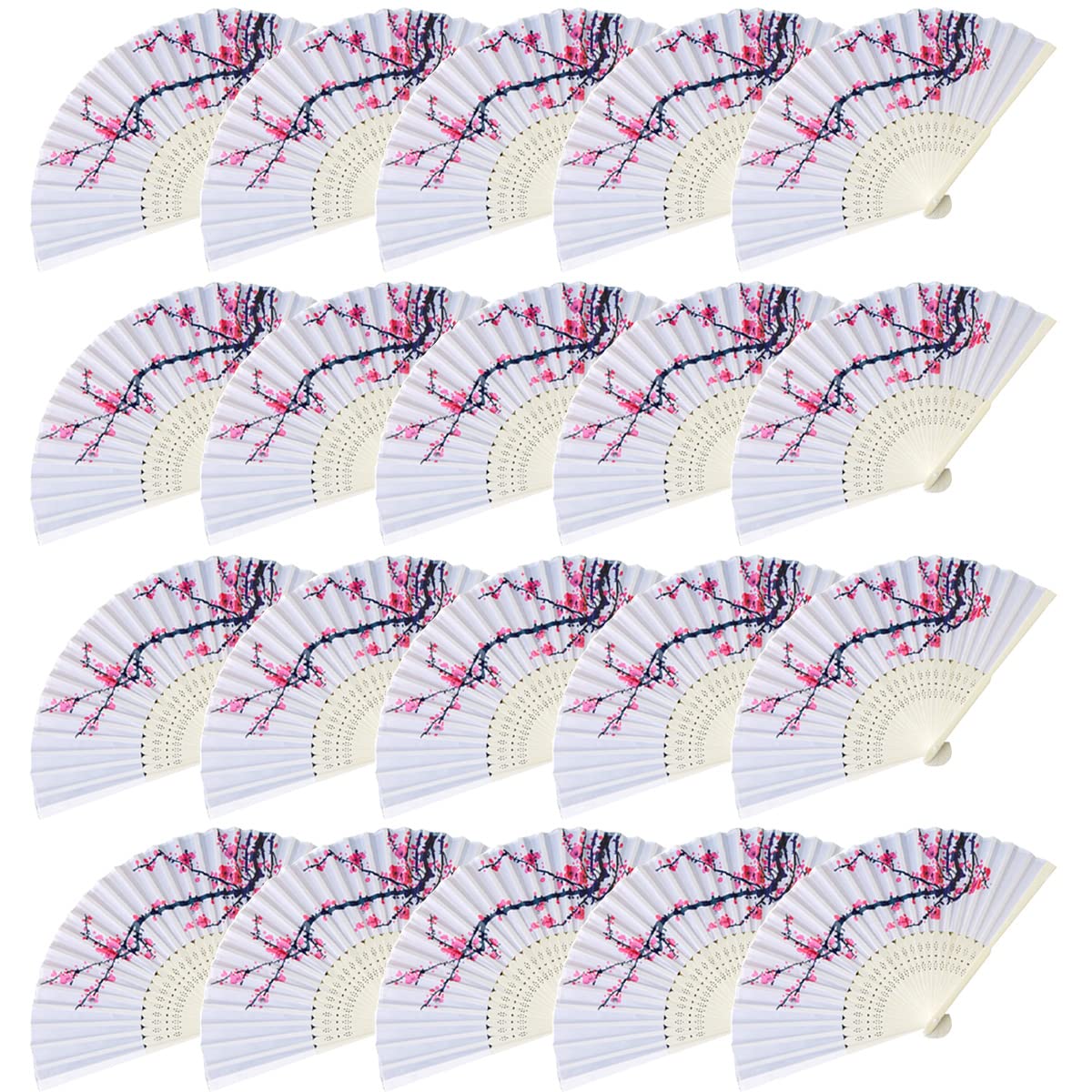 20Pcs Cherry Blossom Folding Hand Fans - Japanese Style Paper Fans for Wedding Decor, Party Favors, Dance Performances & Home Decorations | Perfect for Asian-Themed Events, Bridal Showers & Cultural Celebrations