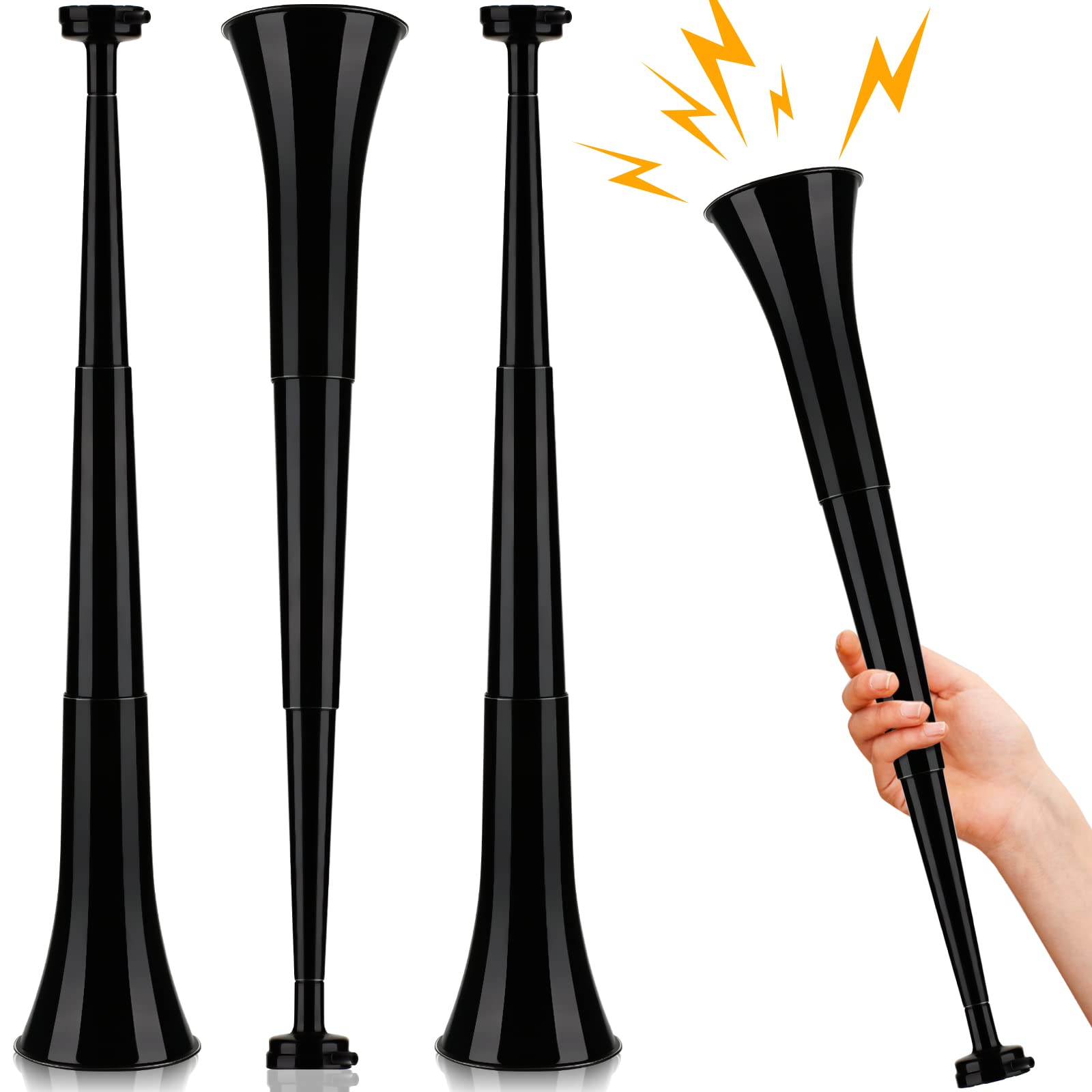 4 Pack Collapsible Vuvuzela Horns - Loud Stadium Noise Makers for Soccer, Hockey & Sports Events - Handheld Party Blow Horns for Games, Celebrations & Outdoor Activities