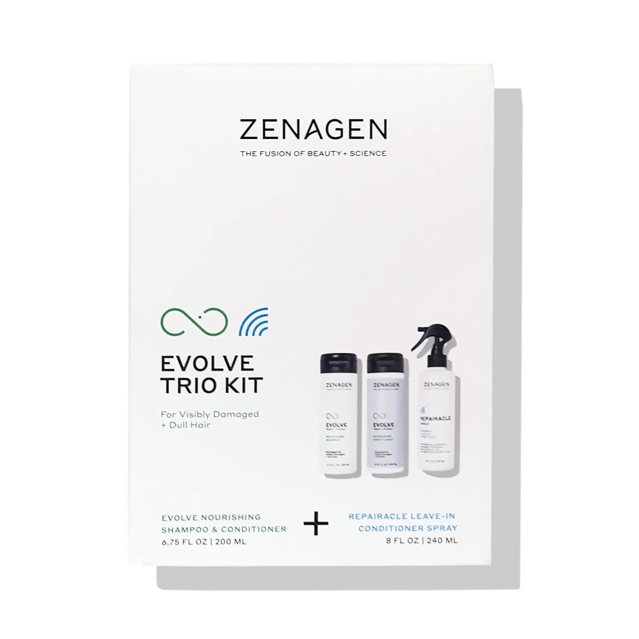 Zenagen Evolve Trio Kit - Repairing Shampoo, Conditioner & Leave-In Treatment for Damaged Hair | Restores Shine, Strength & Vitality | Perfect for Color-Treated, Chemically Processed & Dry Hair at Home Salon Care