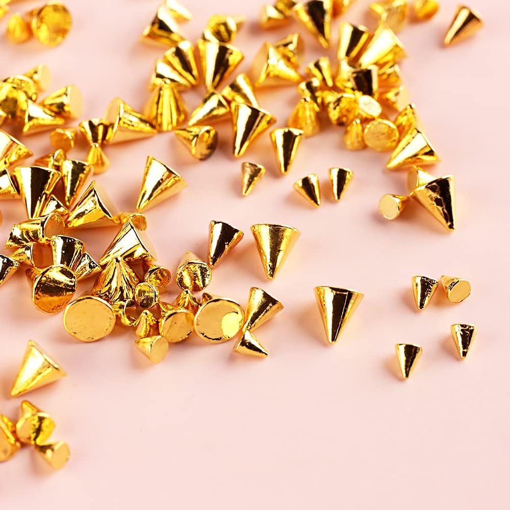Mini Metal Rivet Punk Nail Charms - Gold & Silver Cone Nail Art Studs, Alloy Spike Studs for Acrylic Nails - DIY Nail Jewelry Decorations | Perfect for Gothic, Punk & Edgy Nail Art Designs