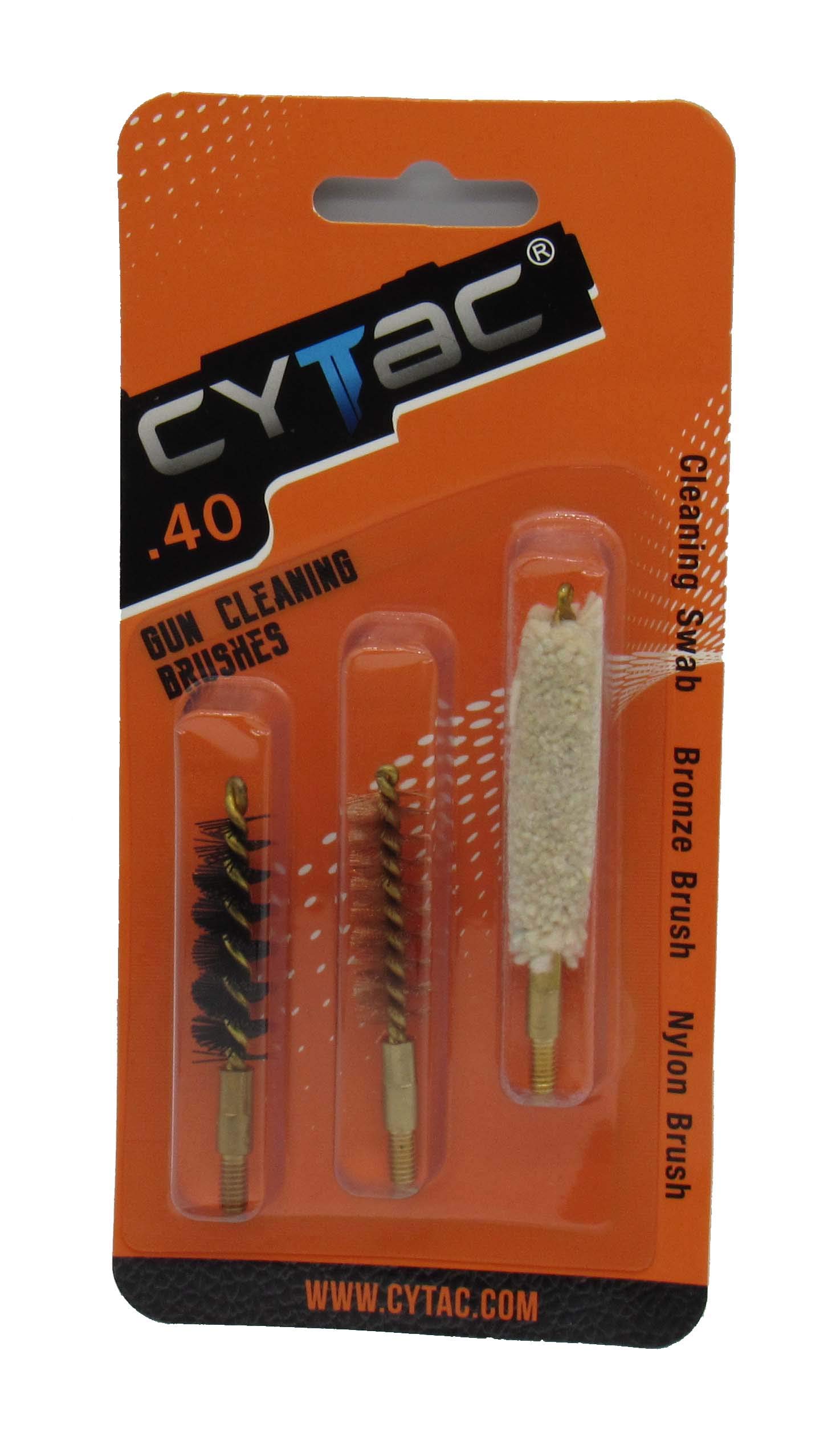 CYTAC .40 Cal Gun Cleaning Brush Set - Replacement Tips for Gun Cleaning Kits (Includes Cleaning Swab, Bronze Brush & Nylon Brush) | Perfect for Pistol, Rifle & Firearm Maintenance at Home or Range
