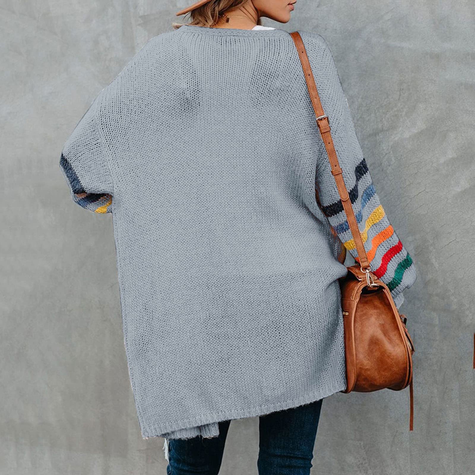 Plus Size Women's Rainbow Stripe Print Long Sleeve Open Cardigan Sweater - Warm Winter Overcoat for Women 4X - Perfect for Office, Casual Outfits & Holiday Parties