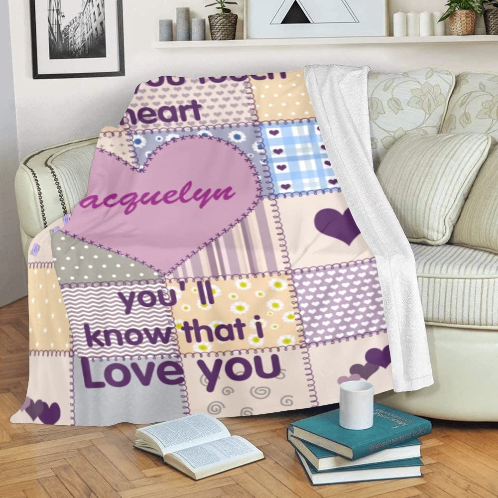 Personalized Baby Blankets for Girls & Boys - Custom Name & Heart Pattern Soft Throw Blanket - Perfect Baby Shower, Birthday, Christmas Gift - Cozy Nursery, Stroller & Travel Companion