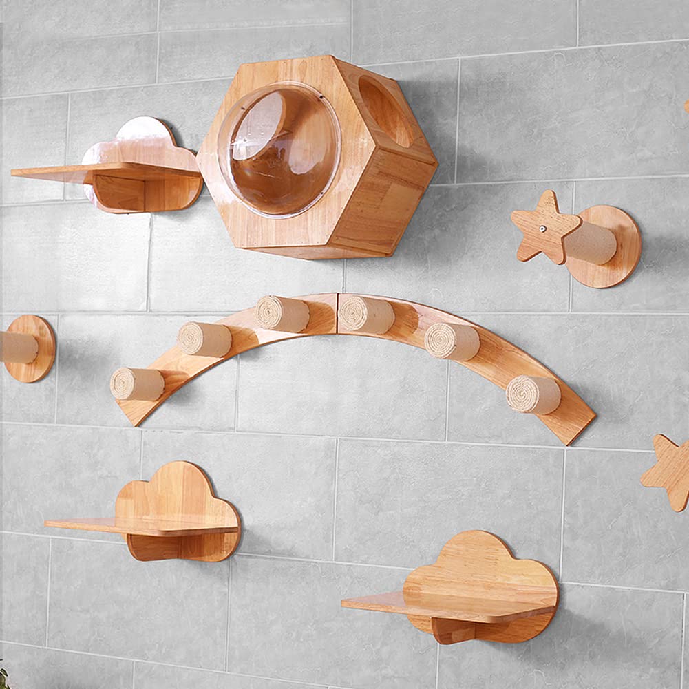 Hexagon Wall Mounted Cat Bed - Floating Wooden Cat Shelf & Perch for Climbing, Lounging & Play - Modern Cat Activity Tree, Shelter & Condo for Indoor Cats - Perfect for Small Spaces & Cat Enrichment