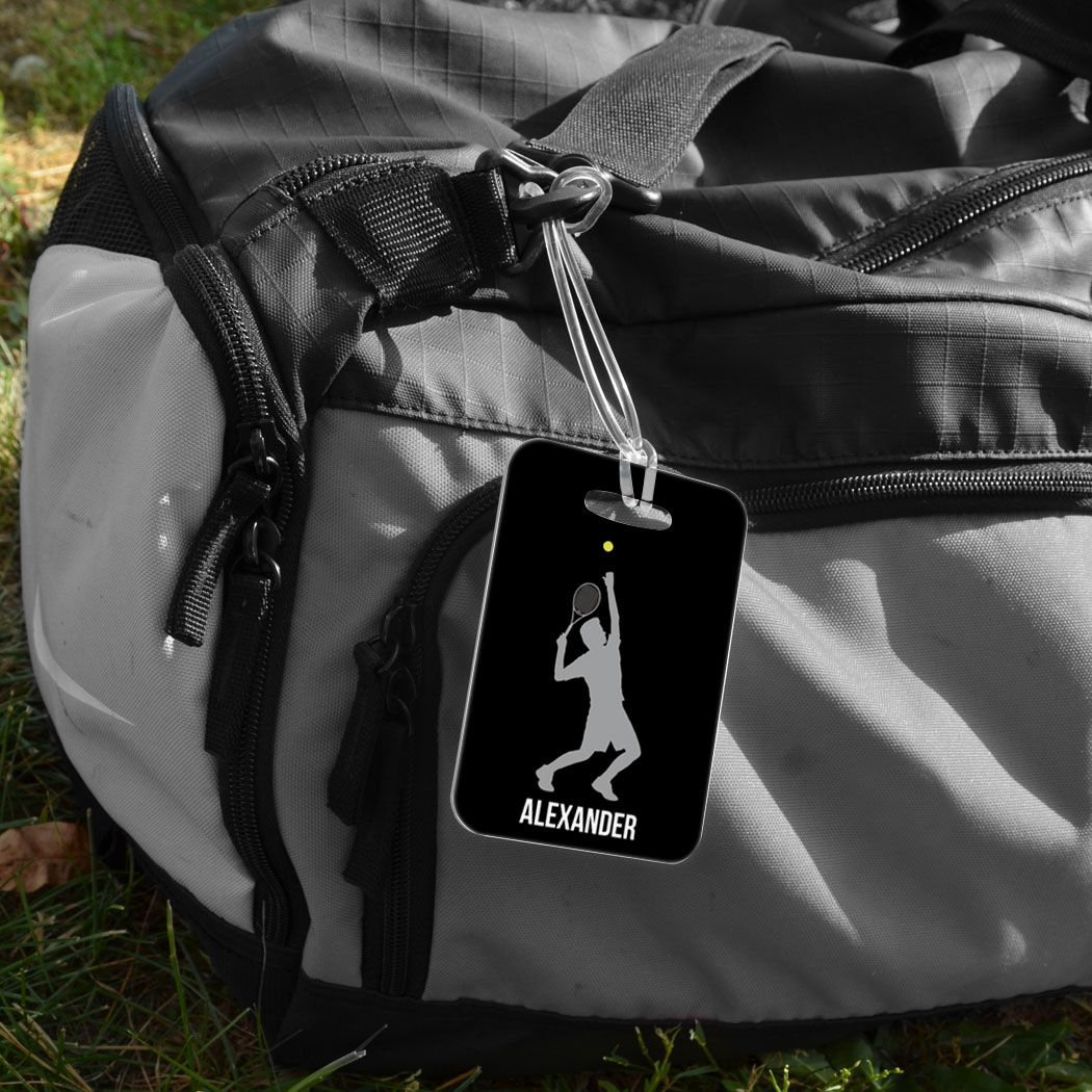 Personalized Tennis Player Luggage Tag - Medium Black/Gray Bag Tag with Standard Lines - Perfect for Tennis Bags, Gym Bags & Travel Luggage Identification
