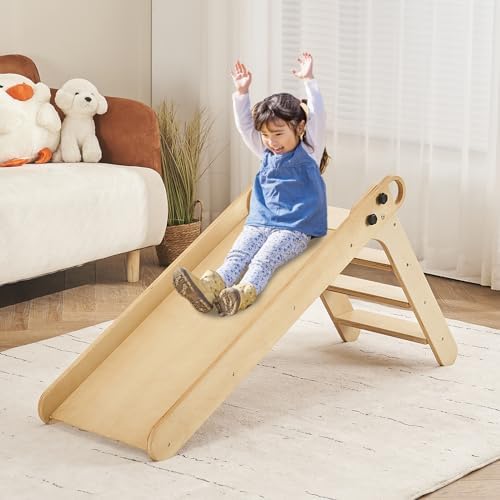 Wooden Toddler Slide for Kids Ages 1-5 | Indoor Foldable Baby Slide for Playroom & Nursery | Montessori Climbing Toy for Early Childhood Development | Perfect for Home Playrooms, Daycares & Preschool Classrooms