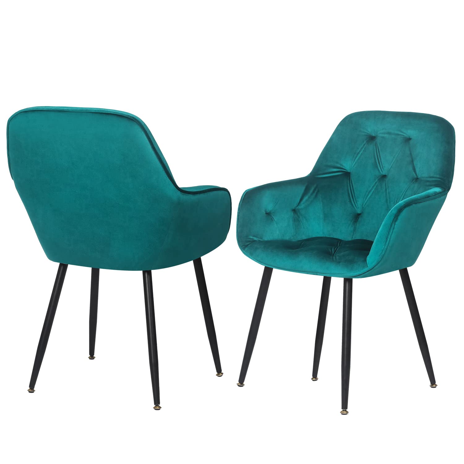 Modern Velvet Dining Chair Set of 2 - Upholstered Vanity Chairs with Non-Slip Mat & Arms for Living Room, Dressing Room, Office - Green Luxury Seating for Home Decor & Entertaining