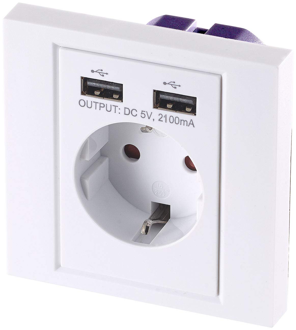 Revolt 2-in-1 USB Wall Outlet with Dual USB Charging Ports (2.1A) - Built-in Recessed Power Socket for iPhone, Android & Smart Devices - Perfect for Bedroom, Office & Kitchen Installation