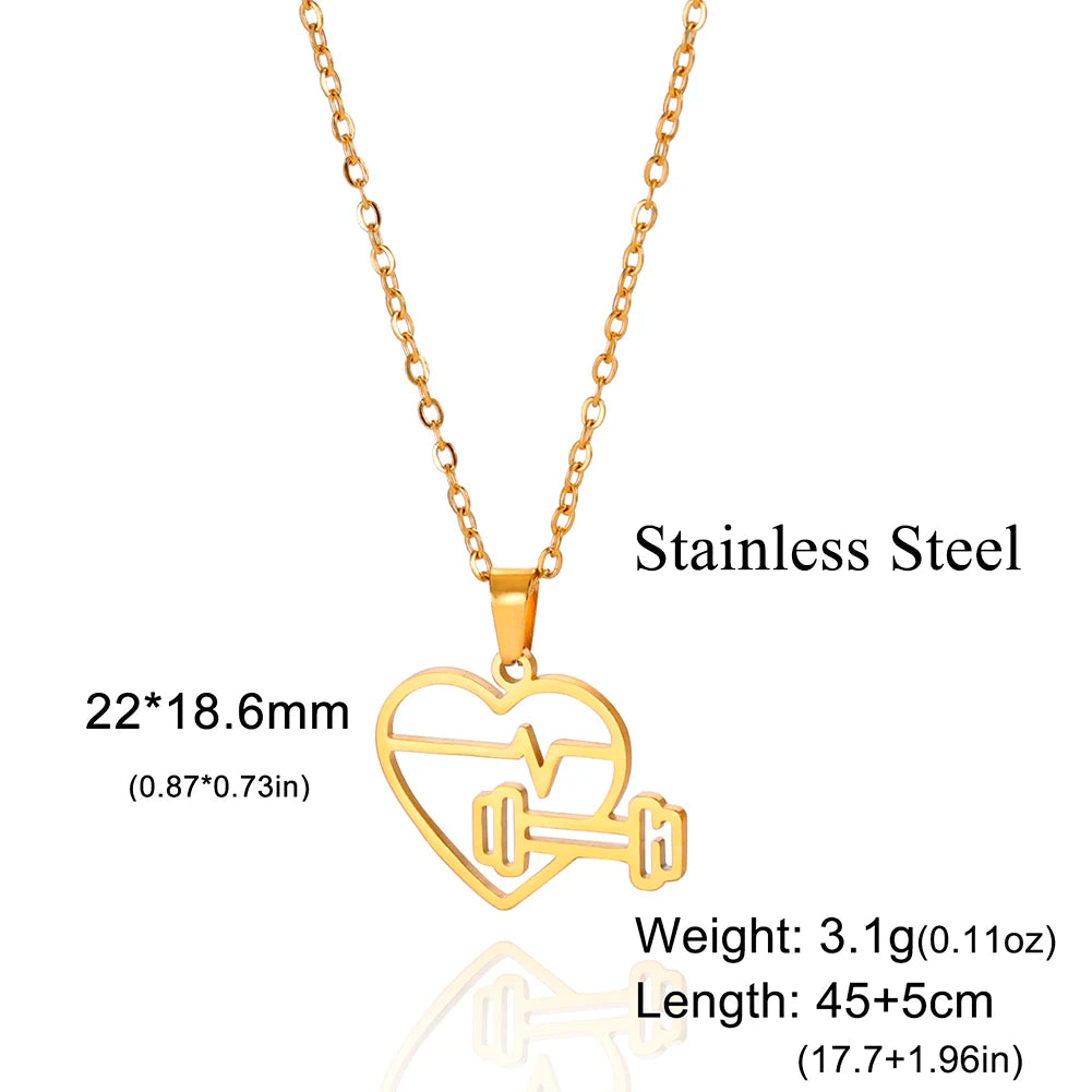 Lucktune Heartbeat Dumbbell Pendant Necklace - Stainless Steel Heart Shaped Fitness Jewelry for Women & Men - Perfect for Workouts, Gym, Valentine's Gift & Everyday Fashion Accessory