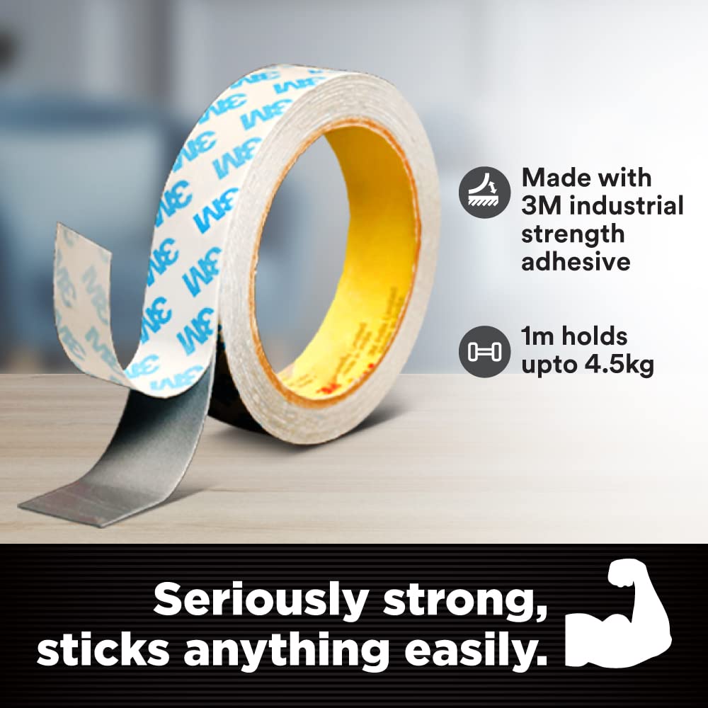 3M Scotch Double Sided Foam Tape Heavy Duty - Strong Mounting Tape for Extension Cords, Home Decor, Electronics on Walls, Tiles, Wood & Car Dashboard - Perfect for Home Organization & DIY Projects