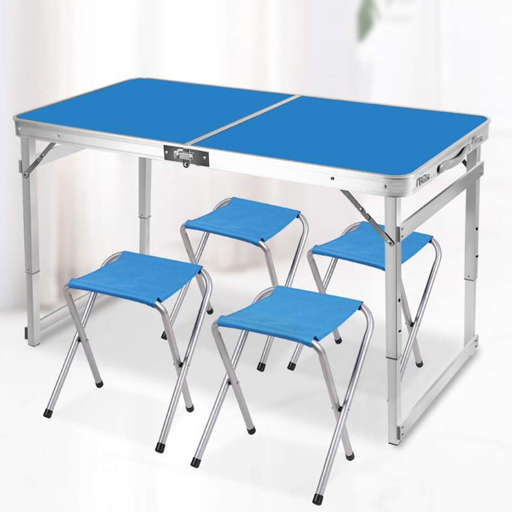 Portable Folding Picnic Table and Chairs Set - Lightweight Outdoor Camping Table with Stools for Backyard, Garden, BBQ, Beach & Picnics (Blue) | Perfect for Outdoor Dining, Tailgating & Patio Parties