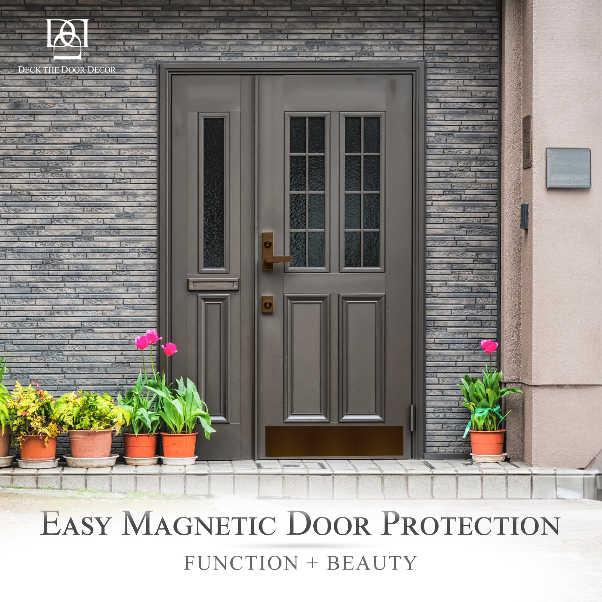 Magnetic Rubber Door Kick Plate - Durable UV Printed Faux Bronze - for Steel Doors & Home Decor