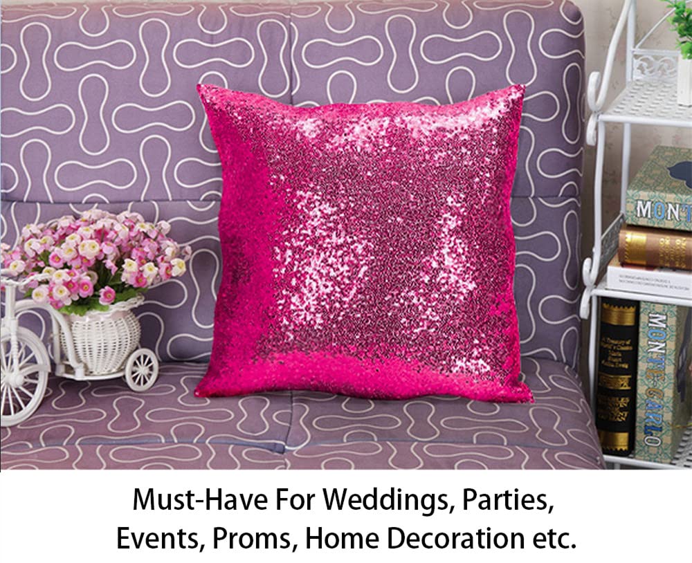 ShinyBeauty 24x24 Inch Sequin Pillow Covers - Pack of 2 Hot Pink Decorative Throw Pillow Cases for Sofa, Bed & Couch - Soft Reversible Sequined Cushion Covers for Home Decor, Living Room & Bedroom