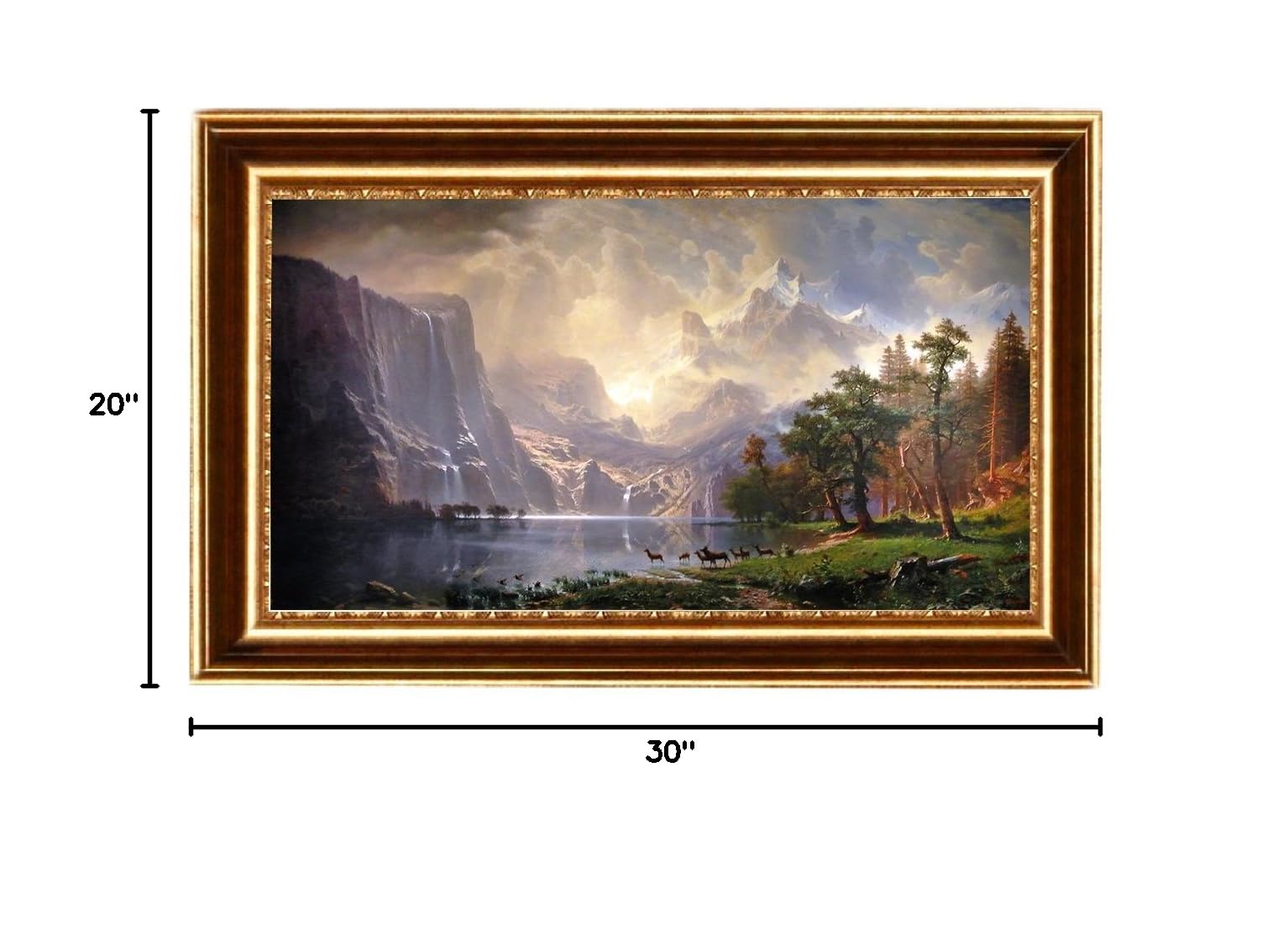 EliteArt Albert Bierstadt 'Among the Sierra Nevada Mountains, California' (1868) Oil Painting Reproduction - 20x30 Inch Framed Giclee Canvas Wall Art for Living Room, Office & Home Decor
