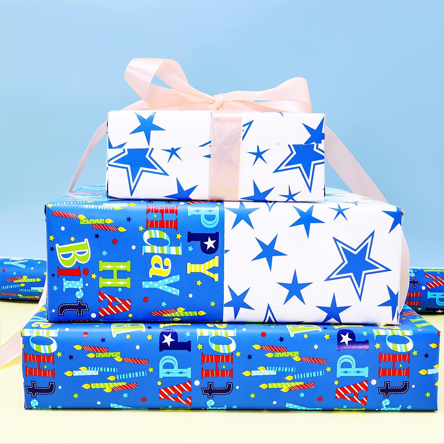 BOLIANNE Reversible Birthday Wrapping Paper Roll - Colorful Happy Birthday Gift Wrap for Boys, Girls, Kids, Adults & Baby Showers - 17.7 x 33 Inch High Gloss Party Gift Wrapping Paper - Perfect for Birthdays, Celebrations & Special Occasions
