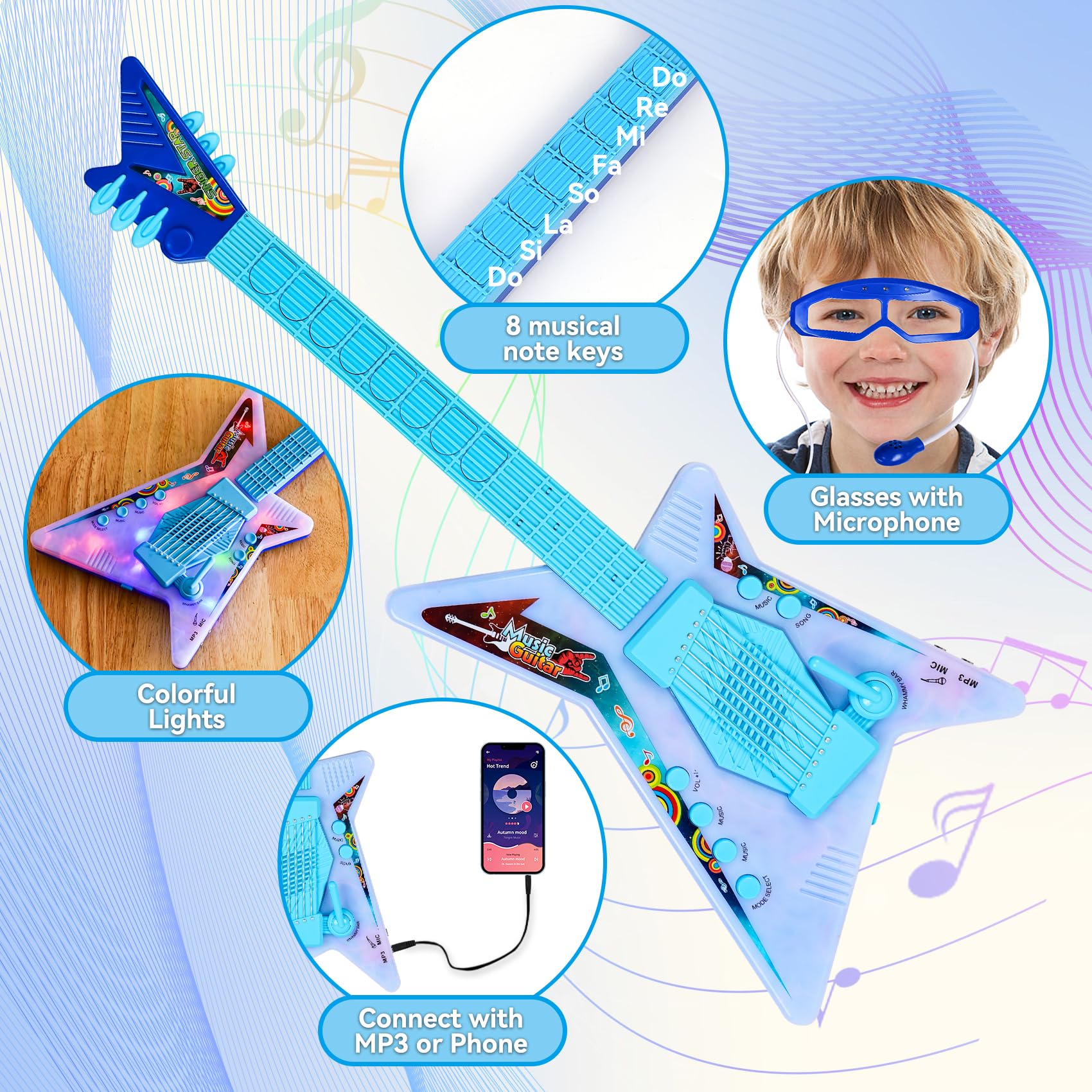 **Kids Guitar and Microphone Play Set with Music & Lights - Musical Toy for Boys & Girls, Toddler Karaoke Machine, Educational Gift for Children - Perfect for Birthday Parties, Pretend Play & Early Music Learning**