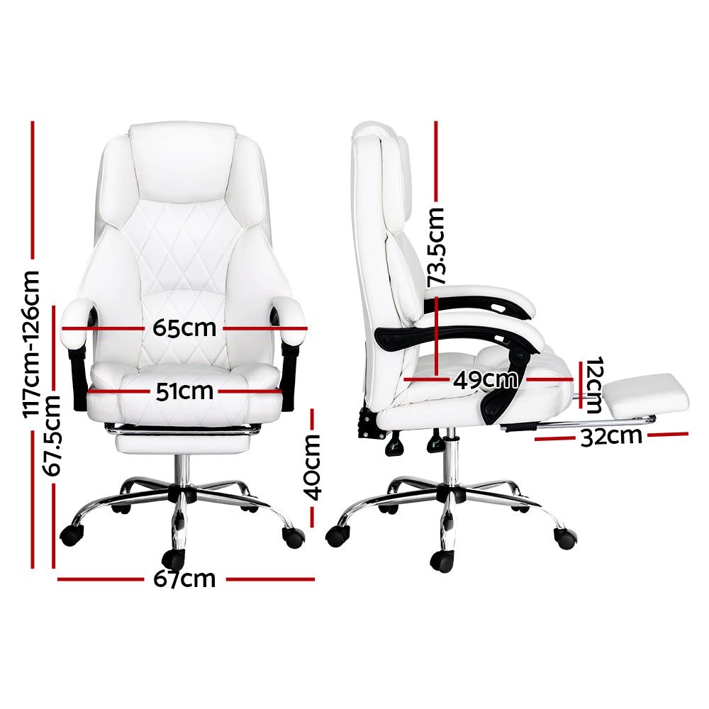 Premium Artiss Executive Office Chair with Leather Footrest - White - Ergonomic Desk Chair for Home & Office Workspace