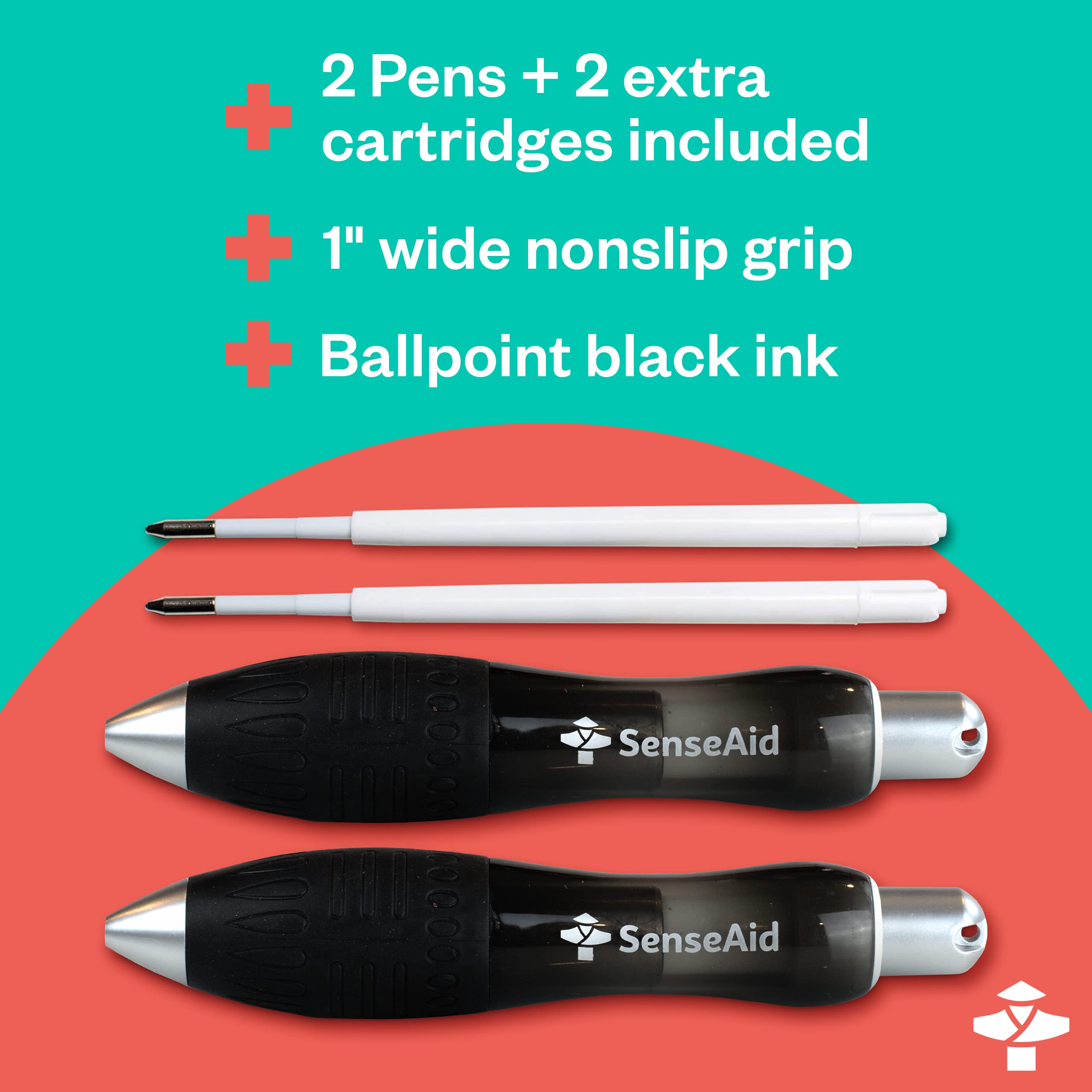 Weighted Pens for Arthritis & Hand Tremors - 2 Pack Extra Wide Grip Pens with Bonus Ink Refills - Fat Heavy Pens for Parkinson's, Carpal Tunnel & Essential Tremor Relief - Ideal for Comfortable Writing, Drawing & Daily Use