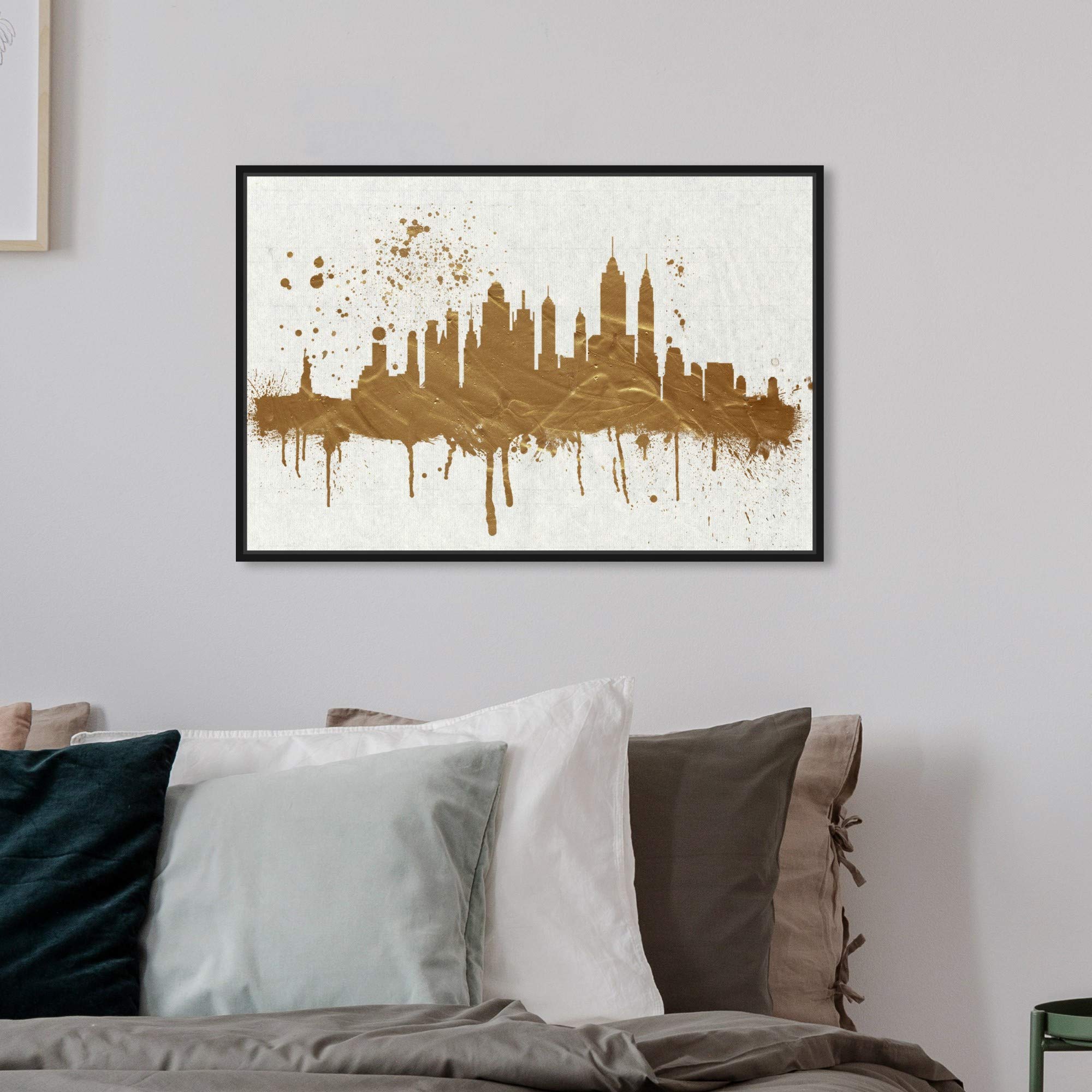 Gold NY Skyline Wall Art Canvas Print - Modern Cityscape Decor for Living Room, Office & Bedroom