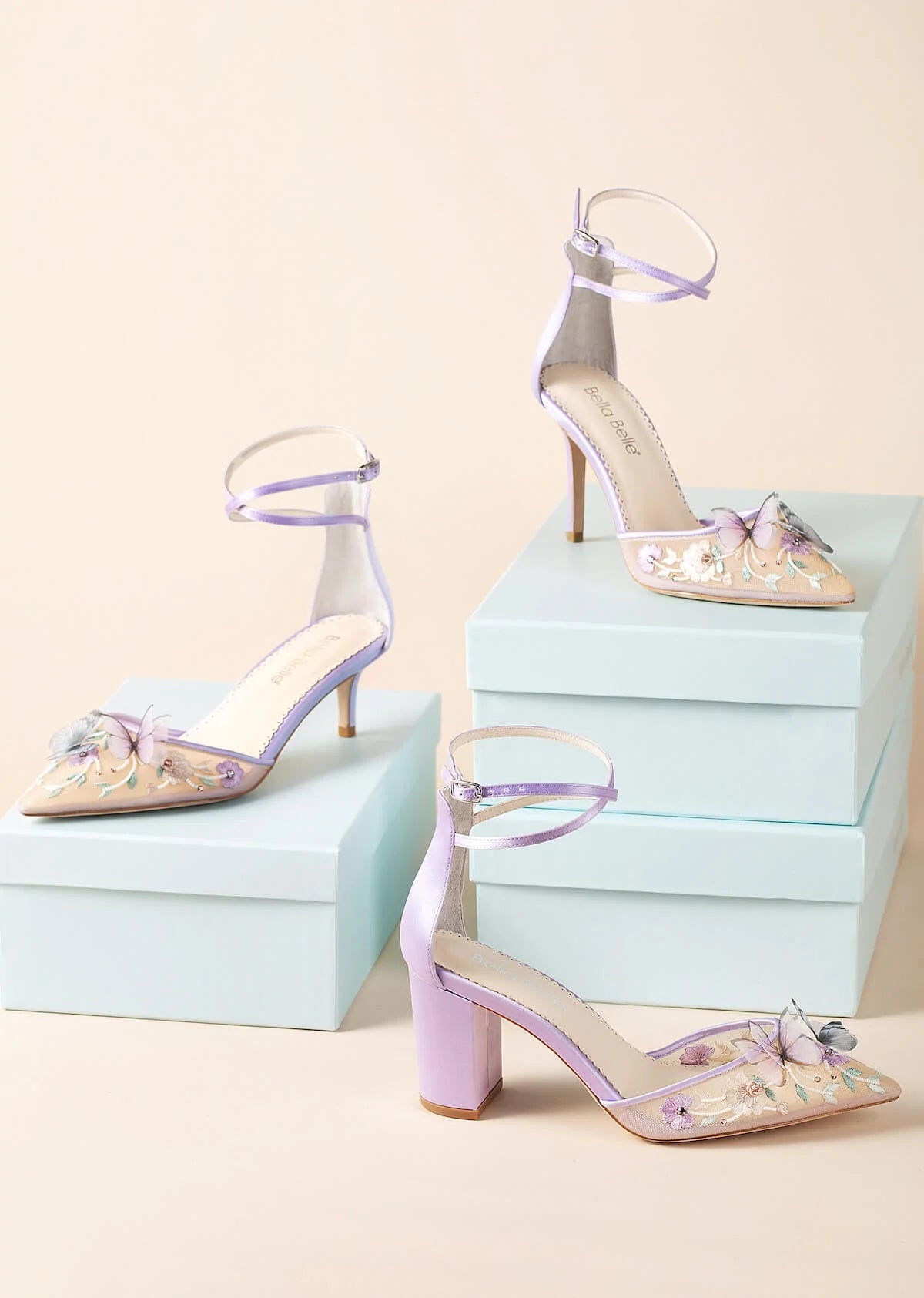 Elegant Lavender Block Heel Sandals with Butterfly Detail - Comfortable Women's Dress Shoes for Weddings, Parties & Summer Outfits