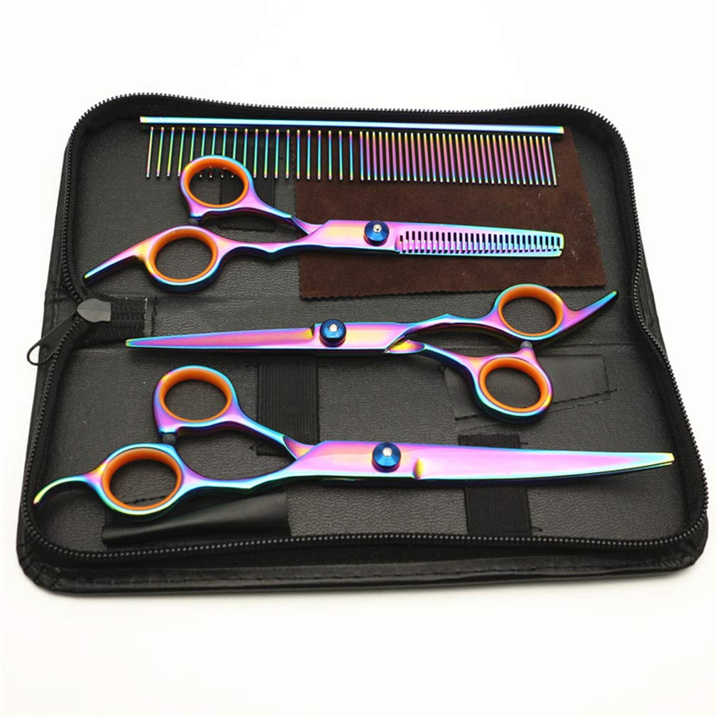 Premium 3-Piece Pet Grooming Scissors Set - Stainless Steel Straight, Thinning & Curved Scissors with Comb for Dogs & Cats - Perfect for Body, Face, Ear, and Nose Trimming at Home or Professional Grooming Salons