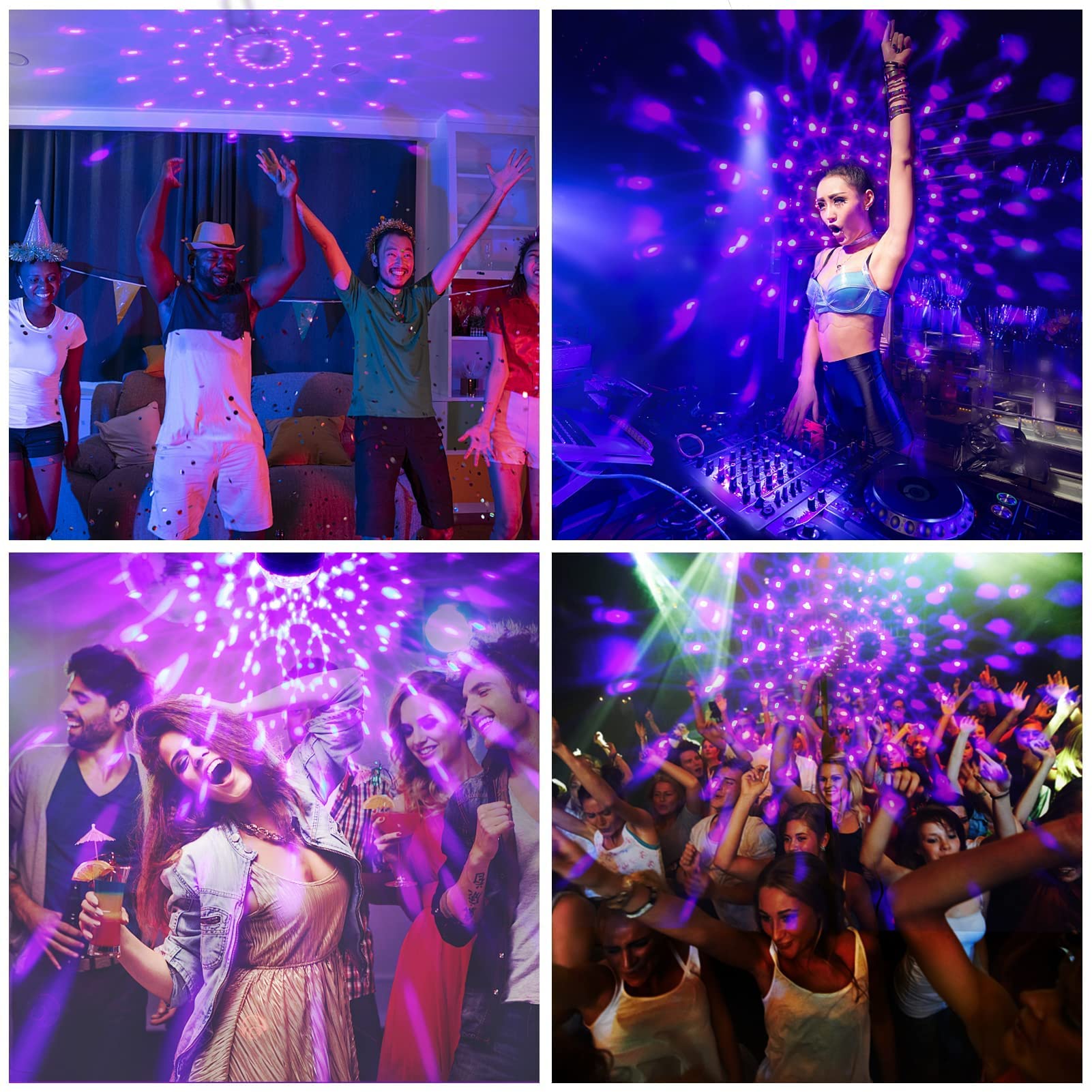 6W Black Light LED Disco Ball Party Lights - Sound Activated with Remote Control, 7 Lighting Modes for Glow Parties, Halloween Decorations, Birthday Events, DJ Bars & Christmas Celebrations (4 Pack) - Perfect for Nightclubs, Home Dance Parties & Themed Events