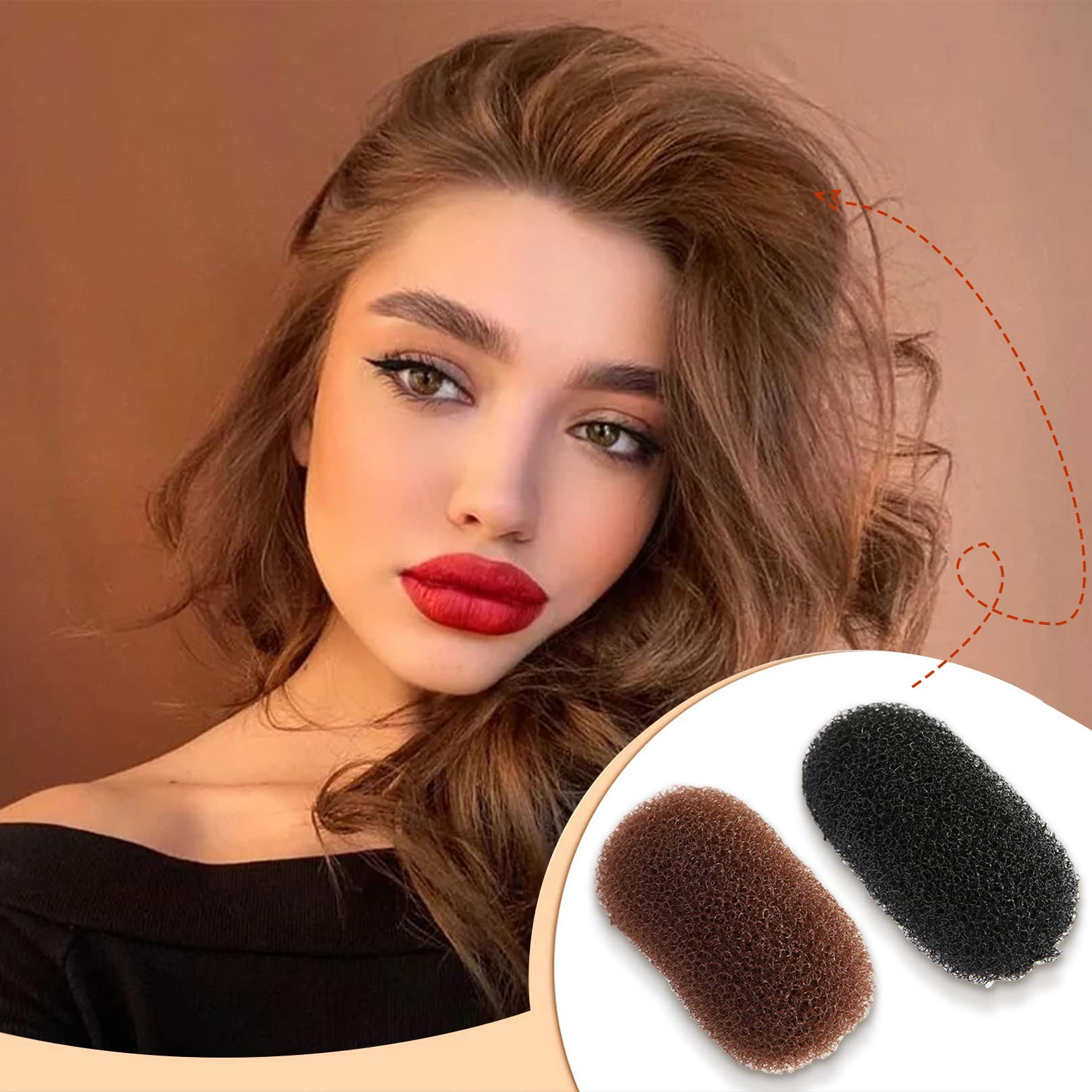 2 Pcs Volumizing Hair Inserts Comb & Styling Clip - Beehive Hair Base Boosters for Women & Girls (Black & Brown) | Perfect for Updos, Ponytails & Vintage Hairstyles