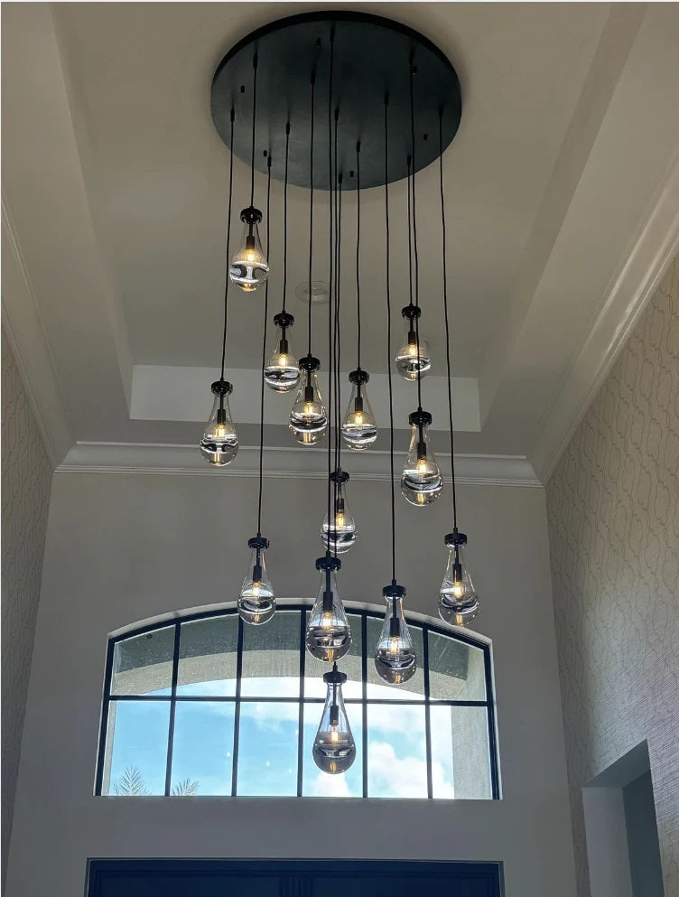 Modern Crystal Raindrop Chandelier - Elegant Entryway & Staircase Lighting Fixture for Home Decor | Perfect for Foyer, Hallway & Grand Staircase Lighting